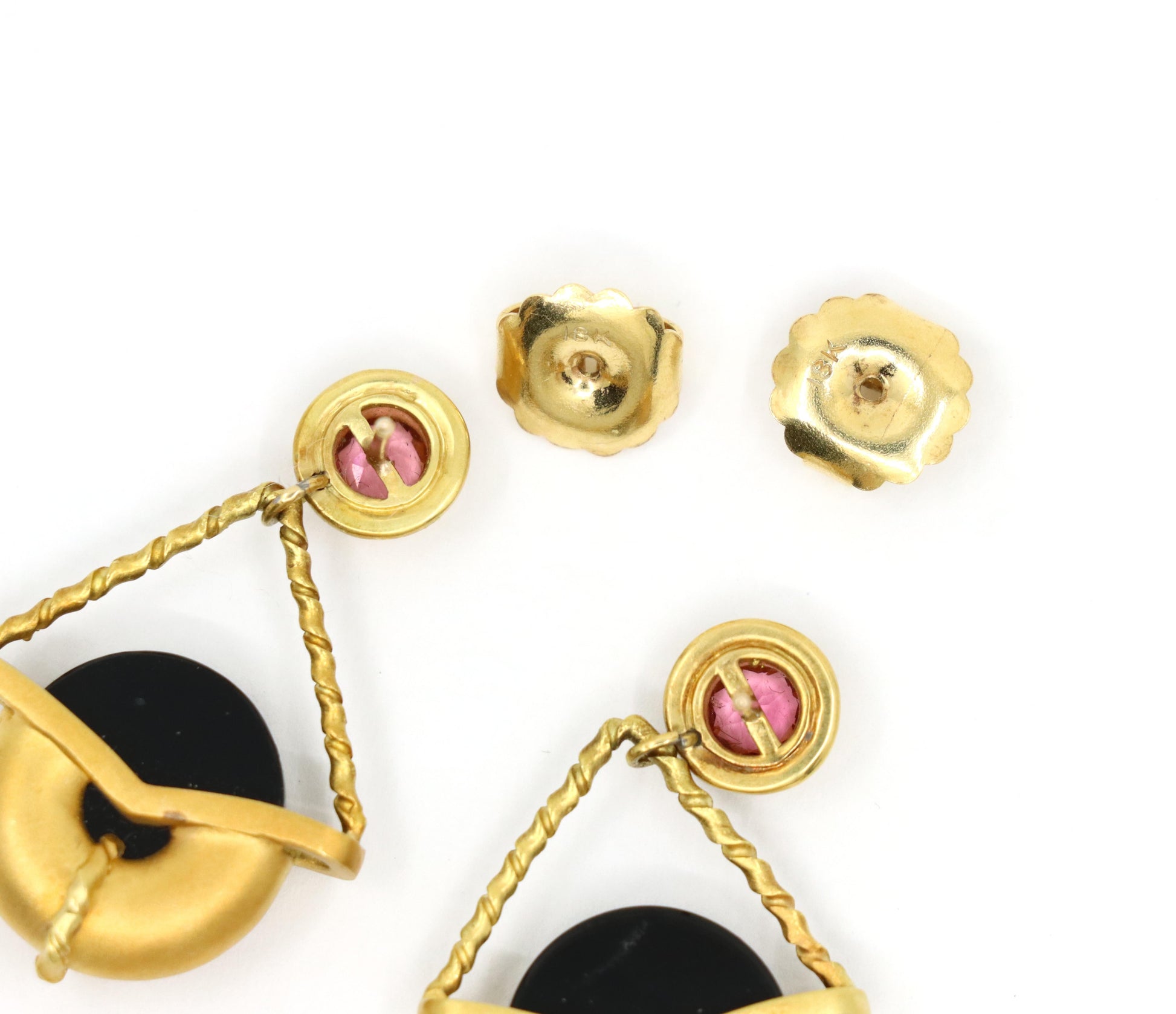 Vintage 18K Gold Tourmaline Onyx Earring