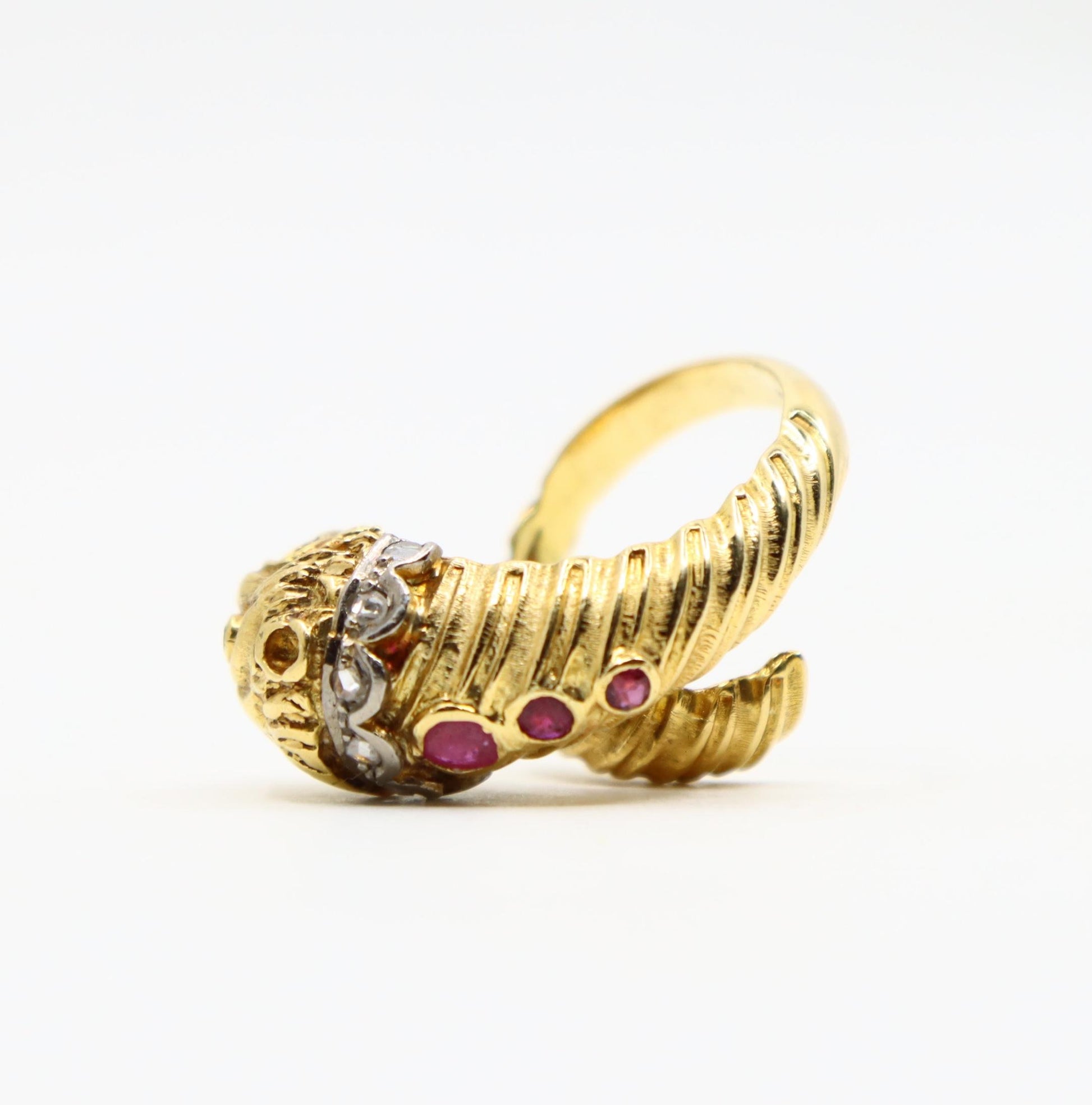 ILIAS LALAOUNIS 18K Gold Lion Head Ruby Diamond Ring