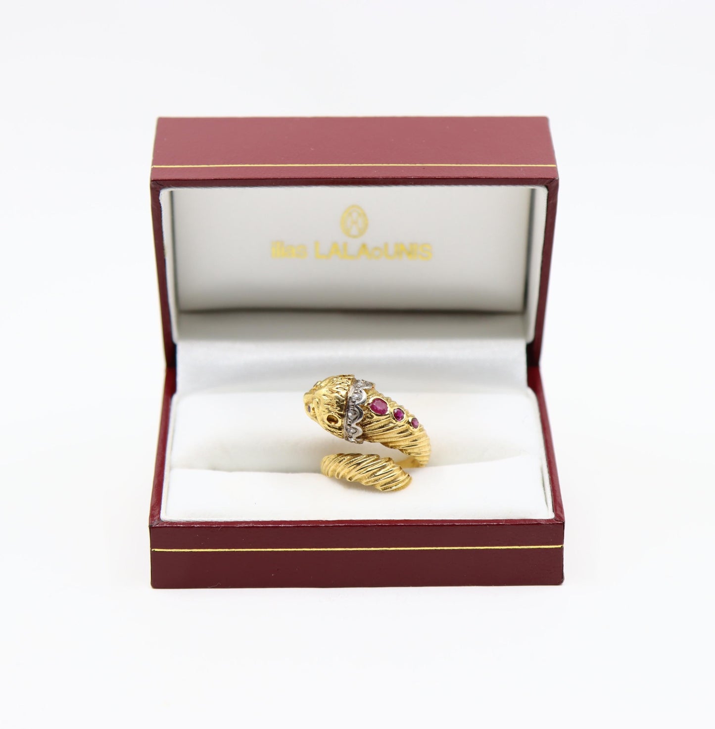 ILIAS LALAOUNIS 18K Gold Lion Head Ruby Diamond Ring