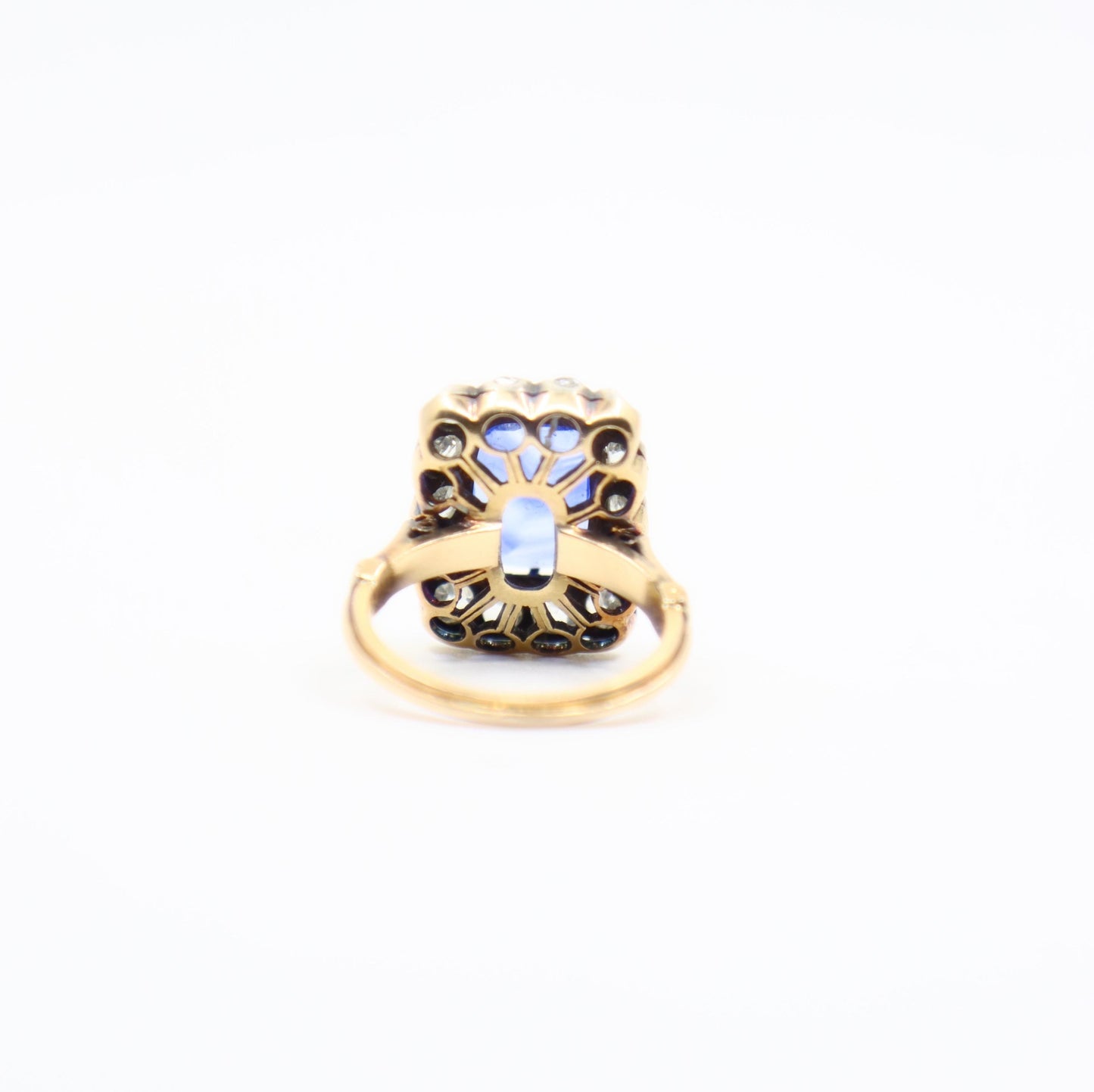 Antique 14K Gold Cushion Cut Sapphire Diamond Ring