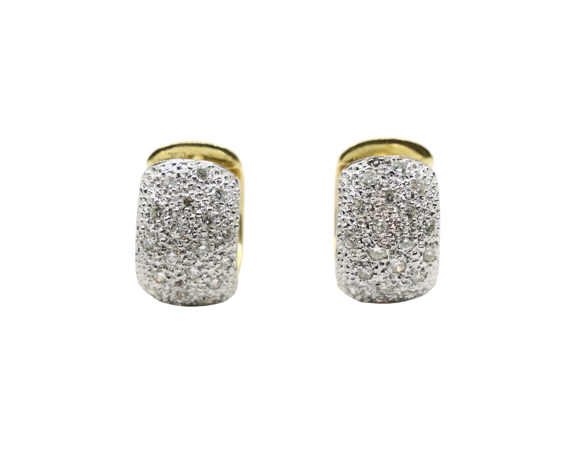 Vintage 18K Gold & Platinum Diamond Hoops Earring