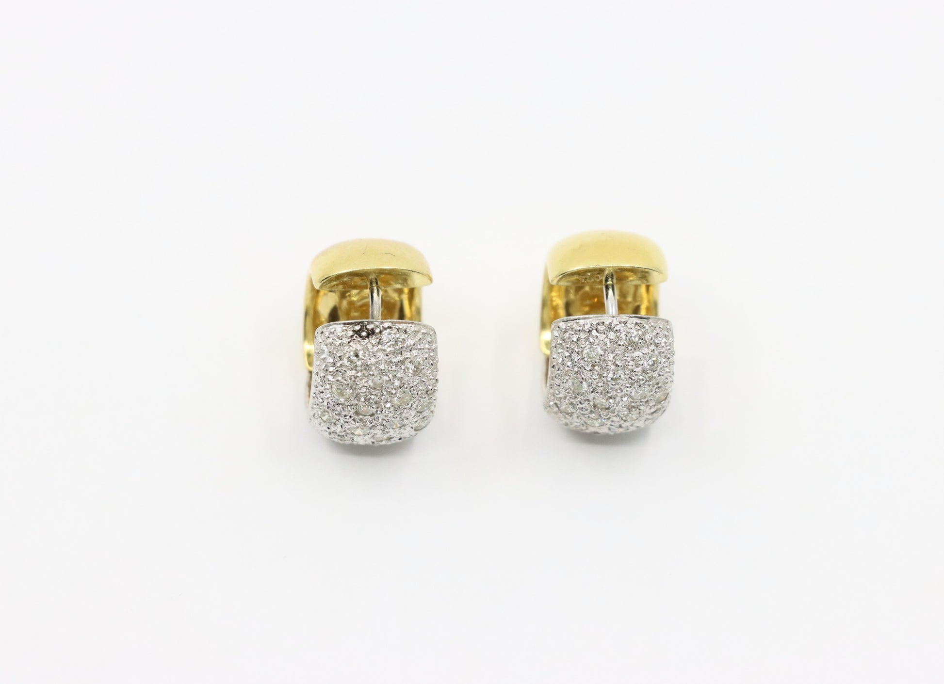 Vintage 18K Gold & Platinum Diamond Hoops Earring