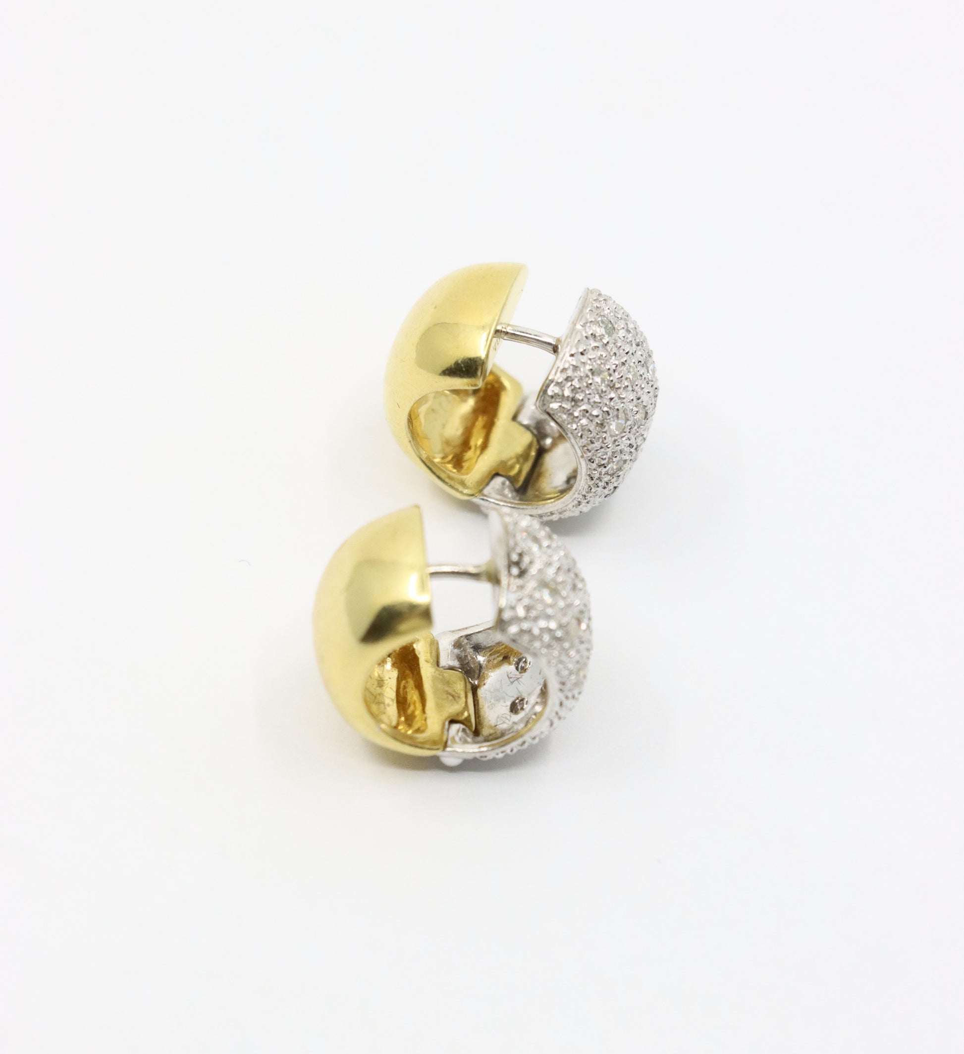 Vintage 18K Gold & Platinum Diamond Hoops Earring