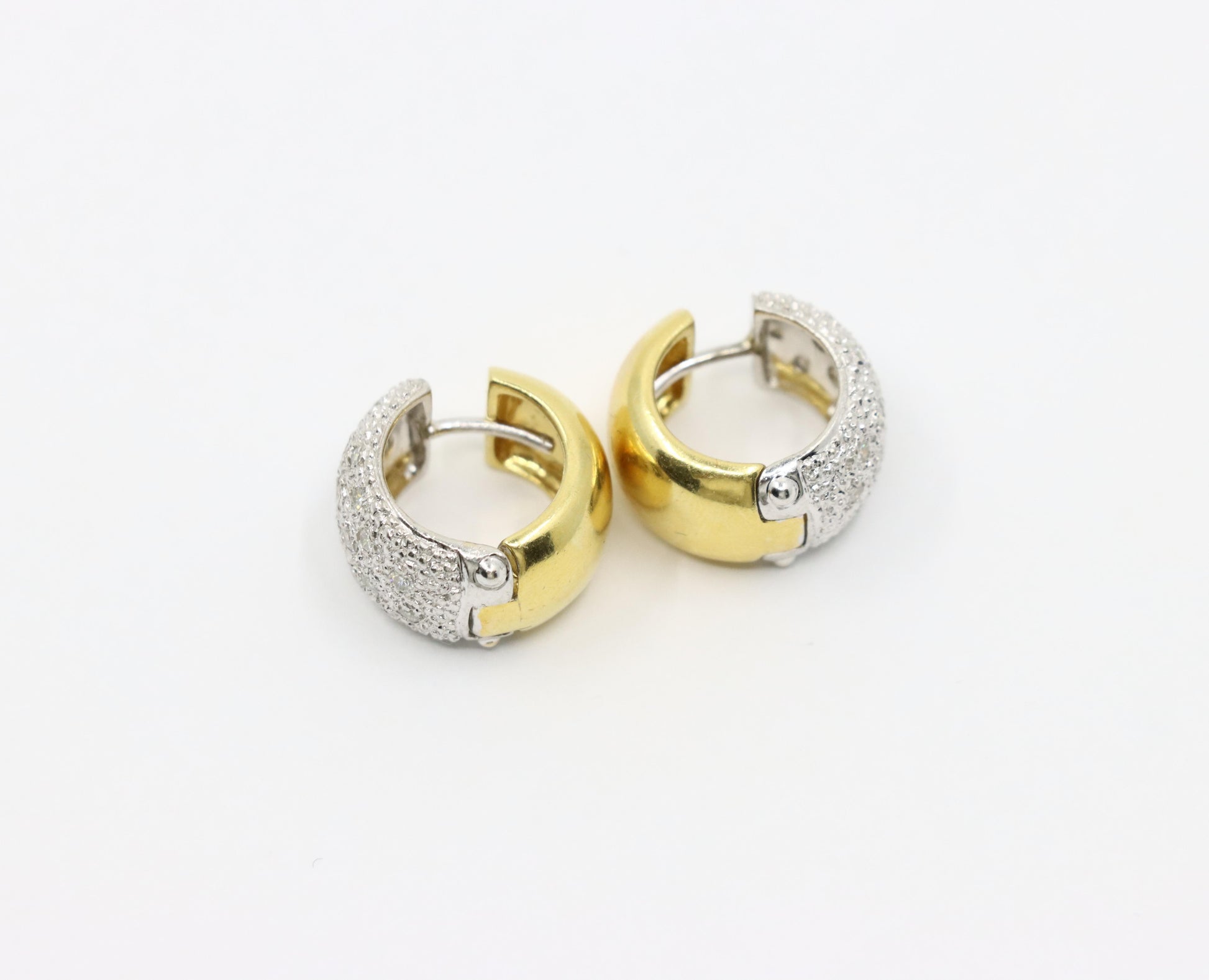 Vintage 18K Gold & Platinum Diamond Hoops Earring
