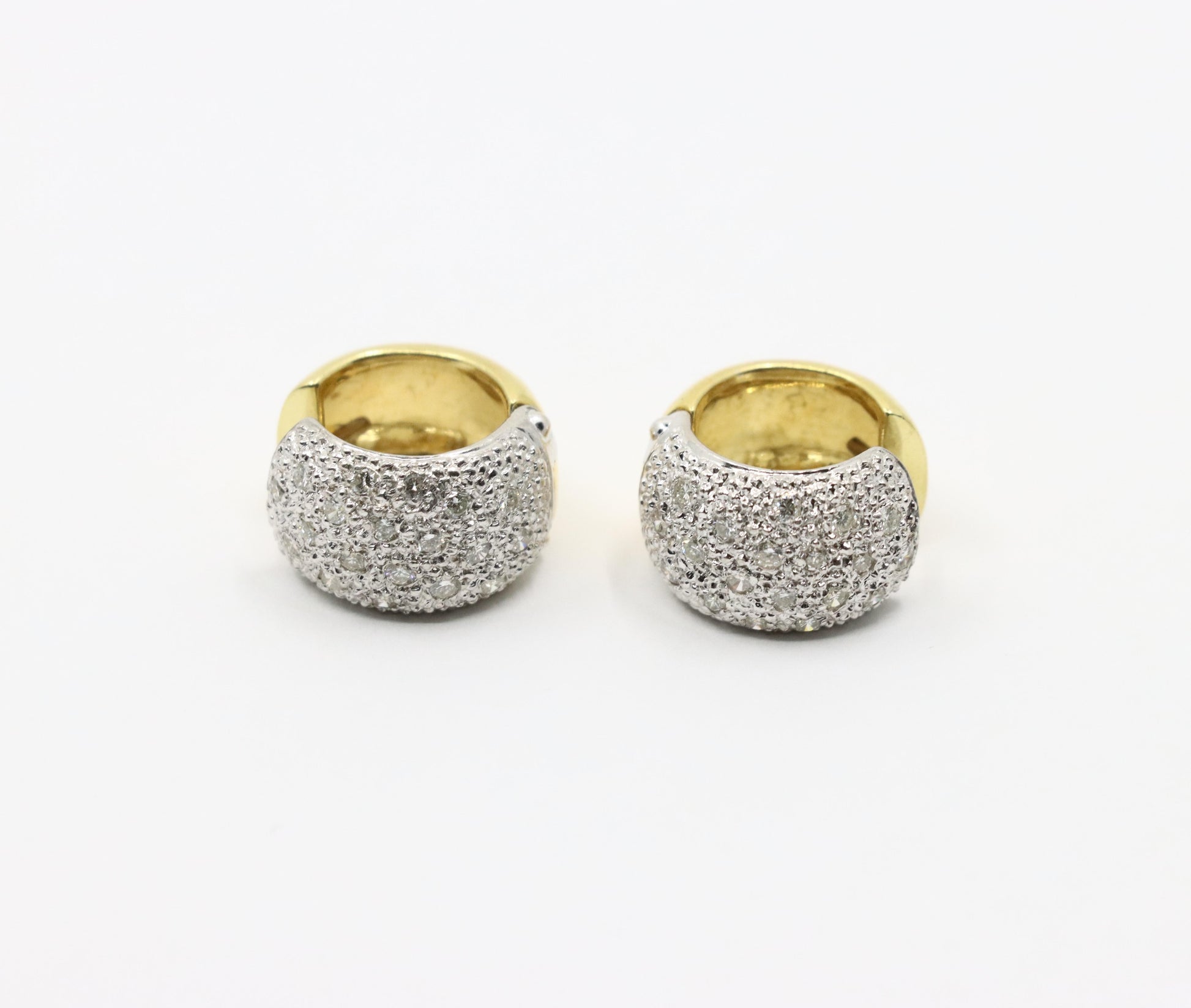 Vintage 18K Gold & Platinum Diamond Hoops Earring