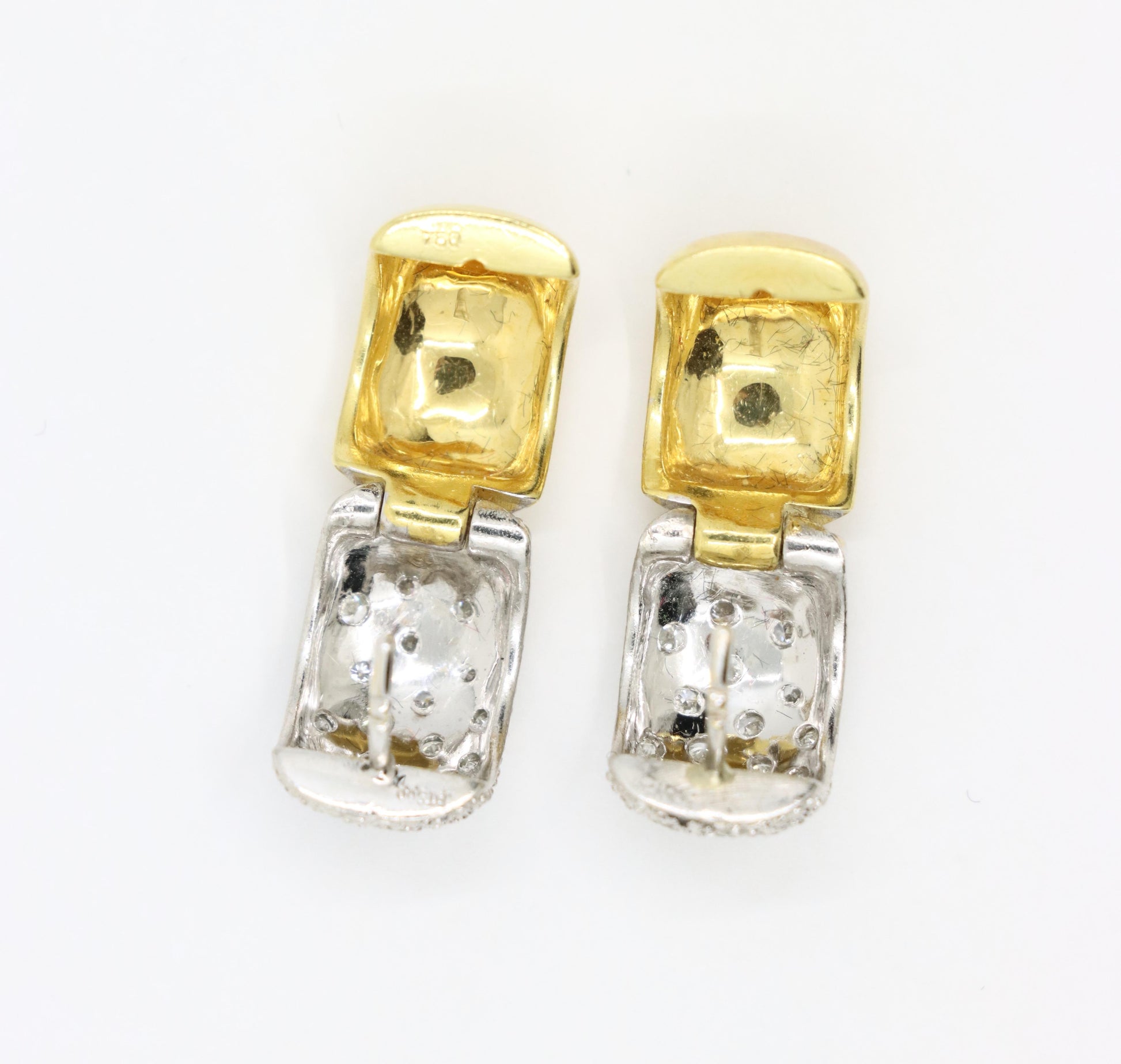 Vintage 18K Gold & Platinum Diamond Hoops Earring
