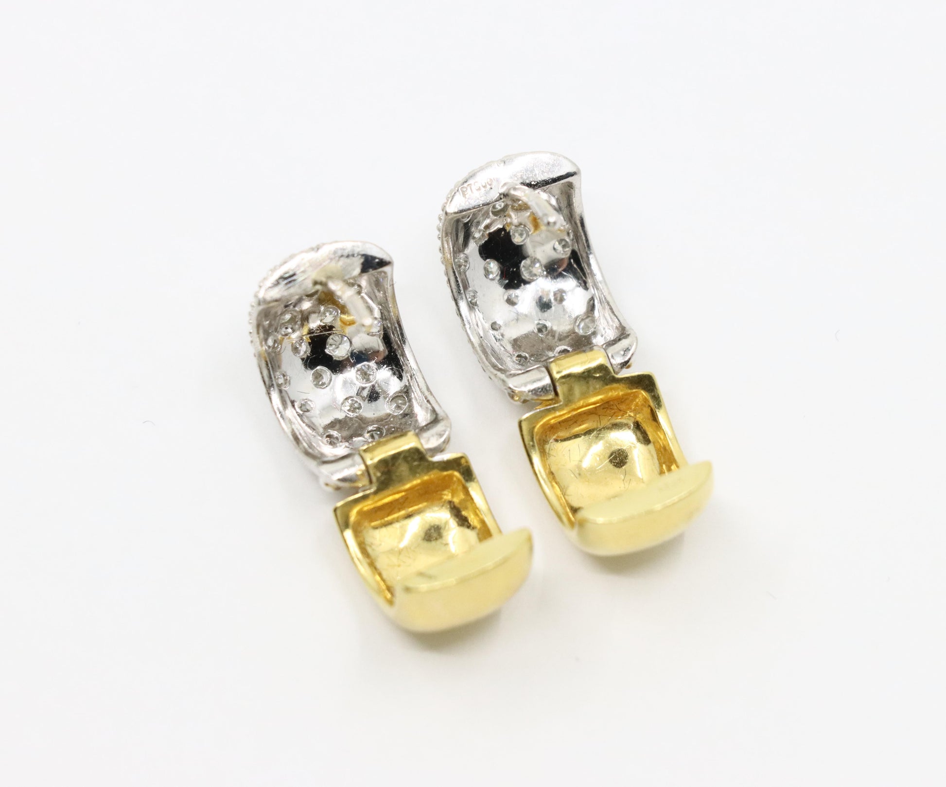 Vintage 18K Gold & Platinum Diamond Hoops Earring