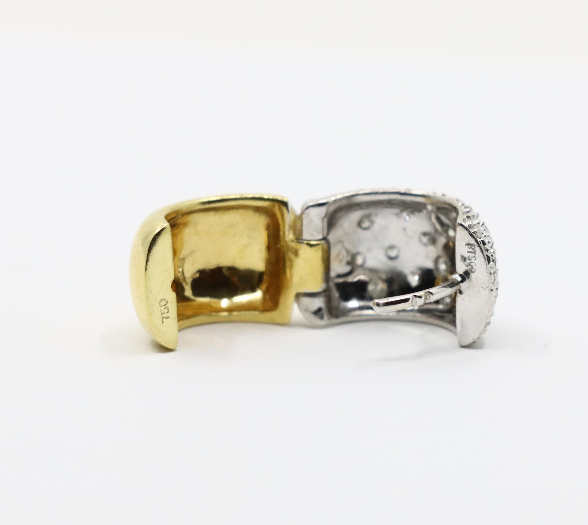 Vintage 18K Gold & Platinum Diamond Hoops Earring