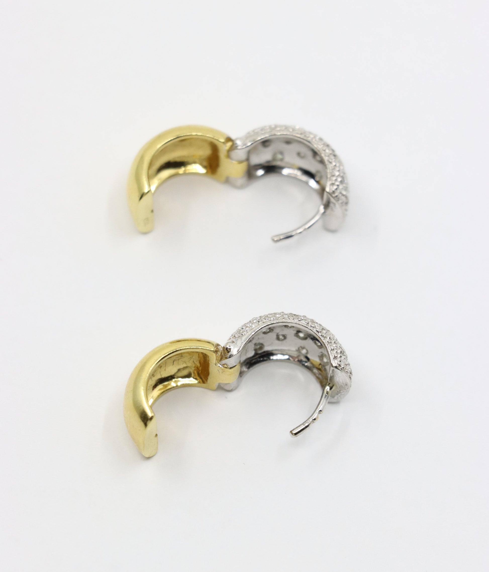 Vintage 18K Gold & Platinum Diamond Hoops Earring