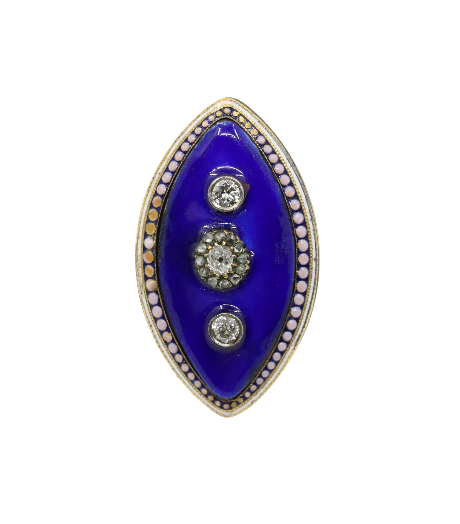 Georgian 18K  Gold Blue Enamel Diamond Ring