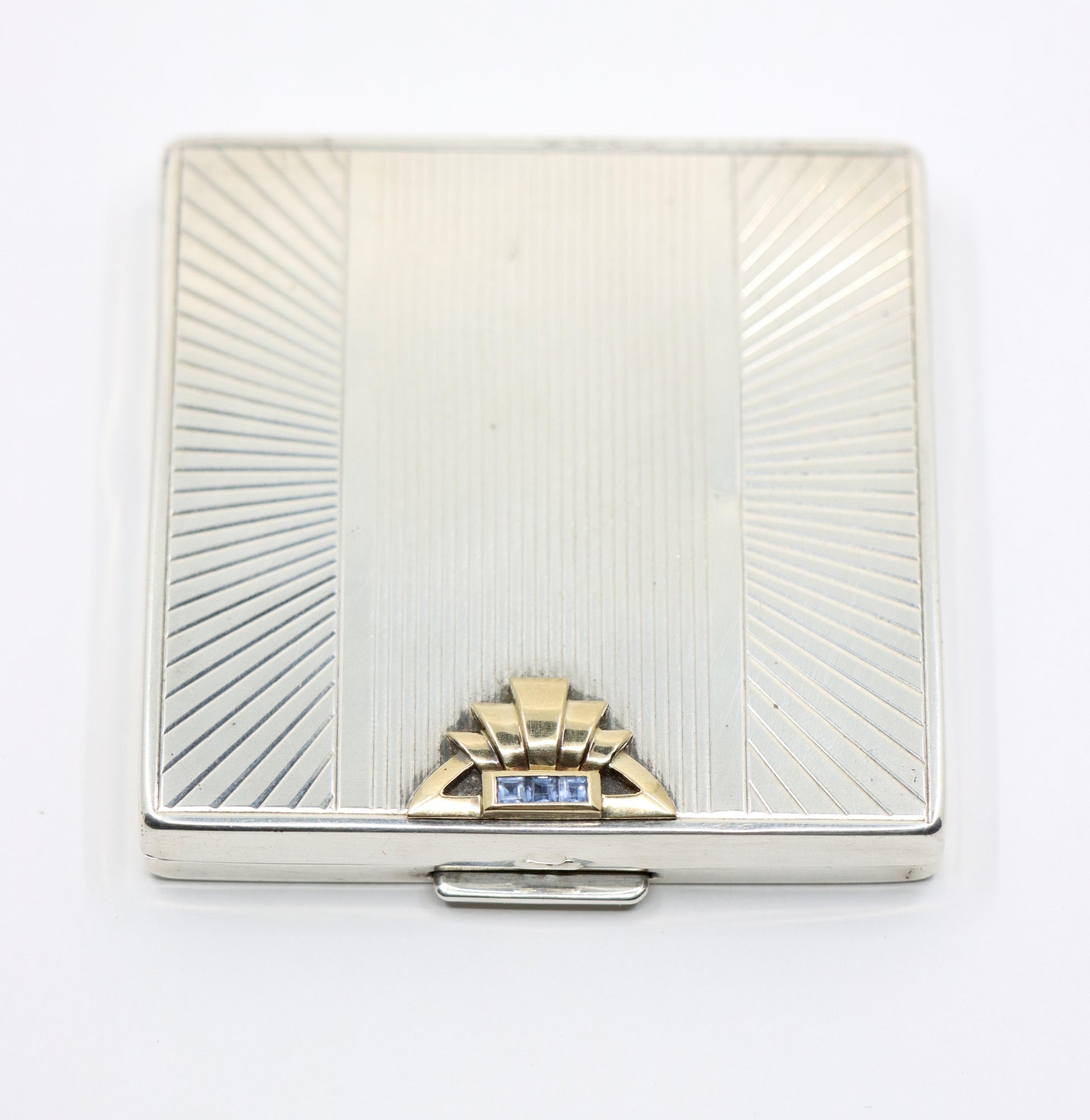 Vintage Cartier 14K Gold & Sterling Sapphire Compact Case