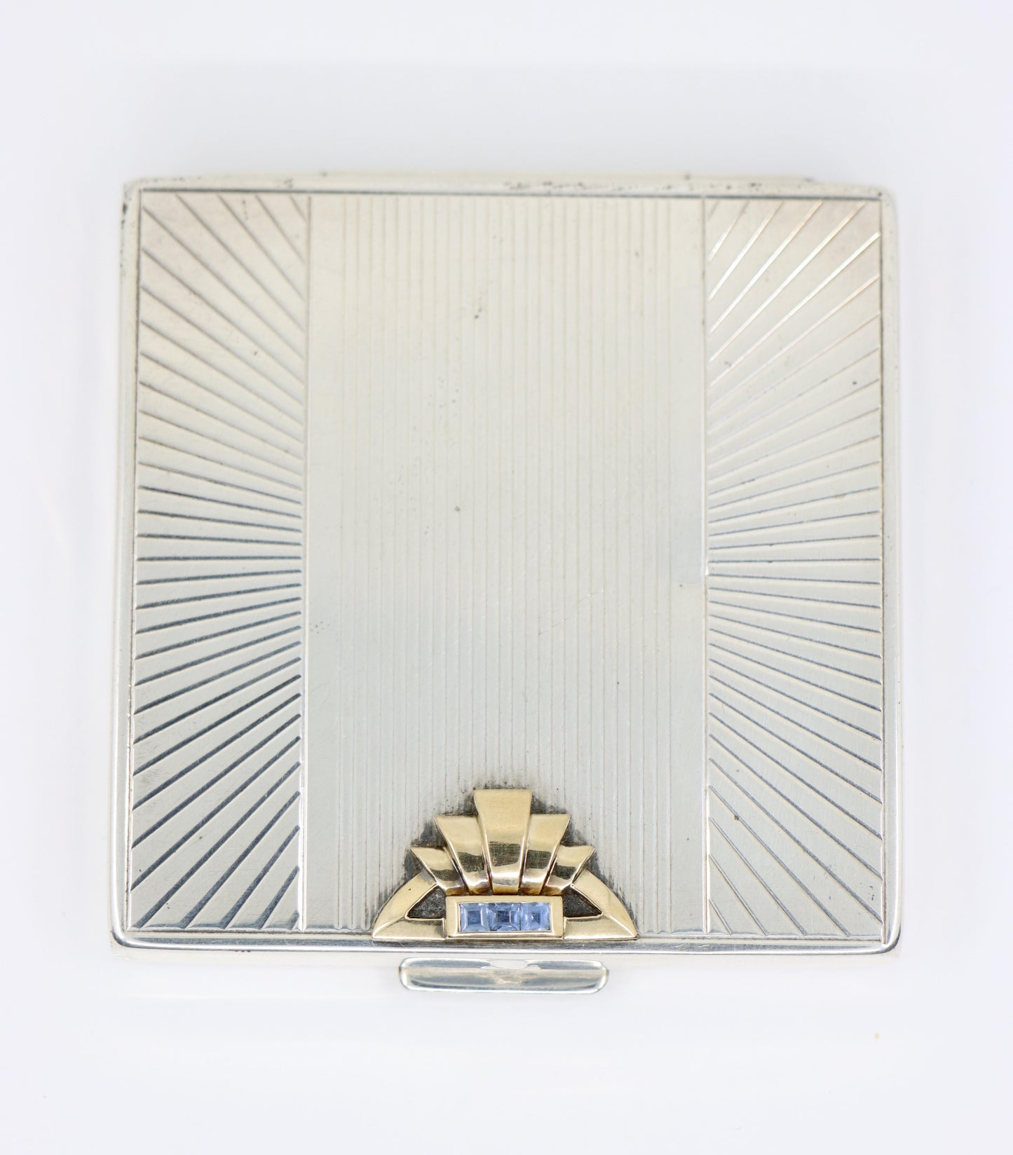 Vintage Cartier 14K Gold & Sterling Sapphire Compact Case