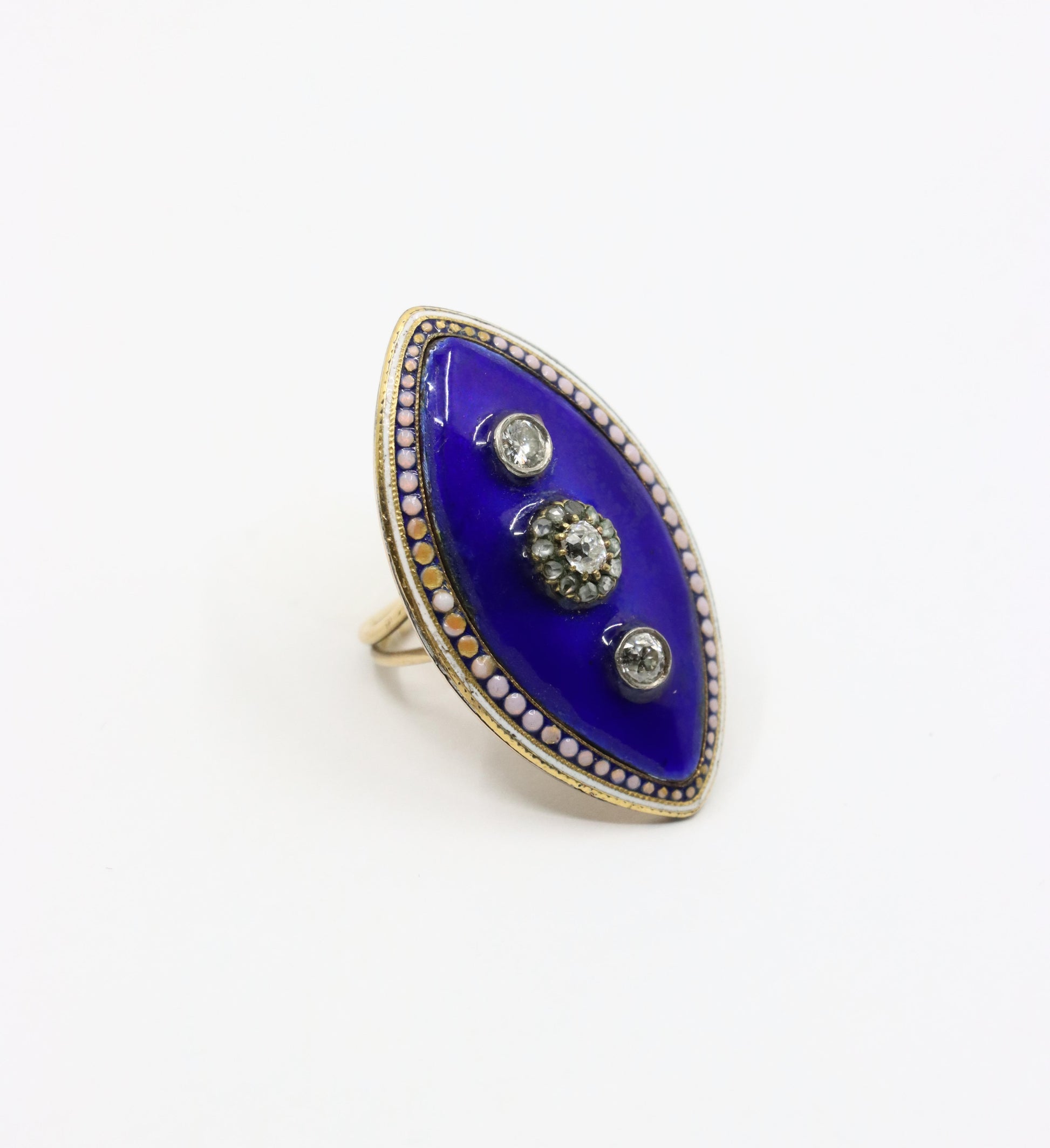 Georgian 18K  Gold Blue Enamel Diamond Ring