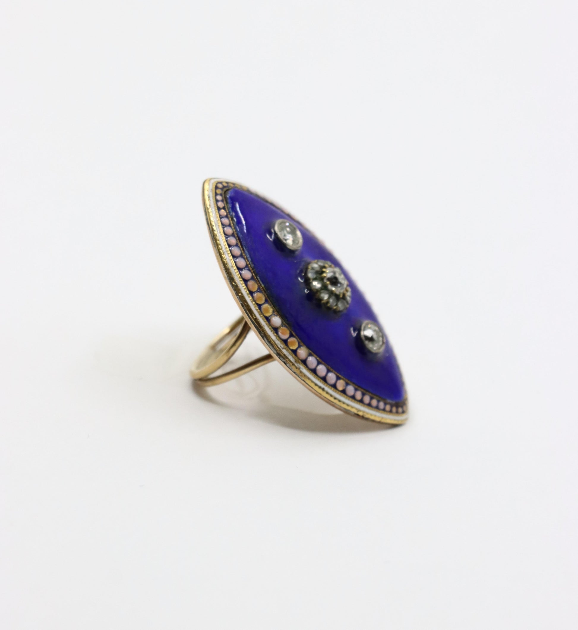 Georgian 18K  Gold Blue Enamel Diamond Ring