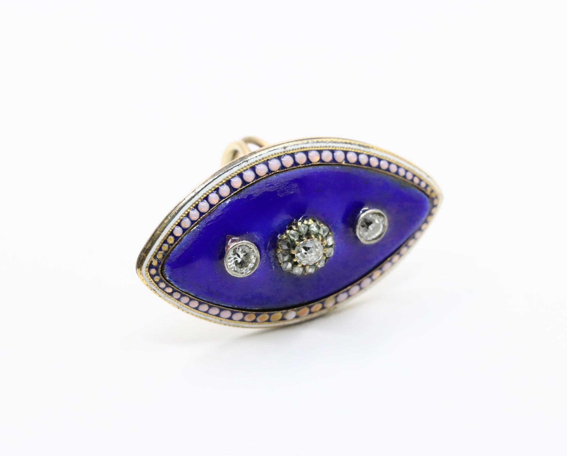 Georgian 18K  Gold Blue Enamel Diamond Ring