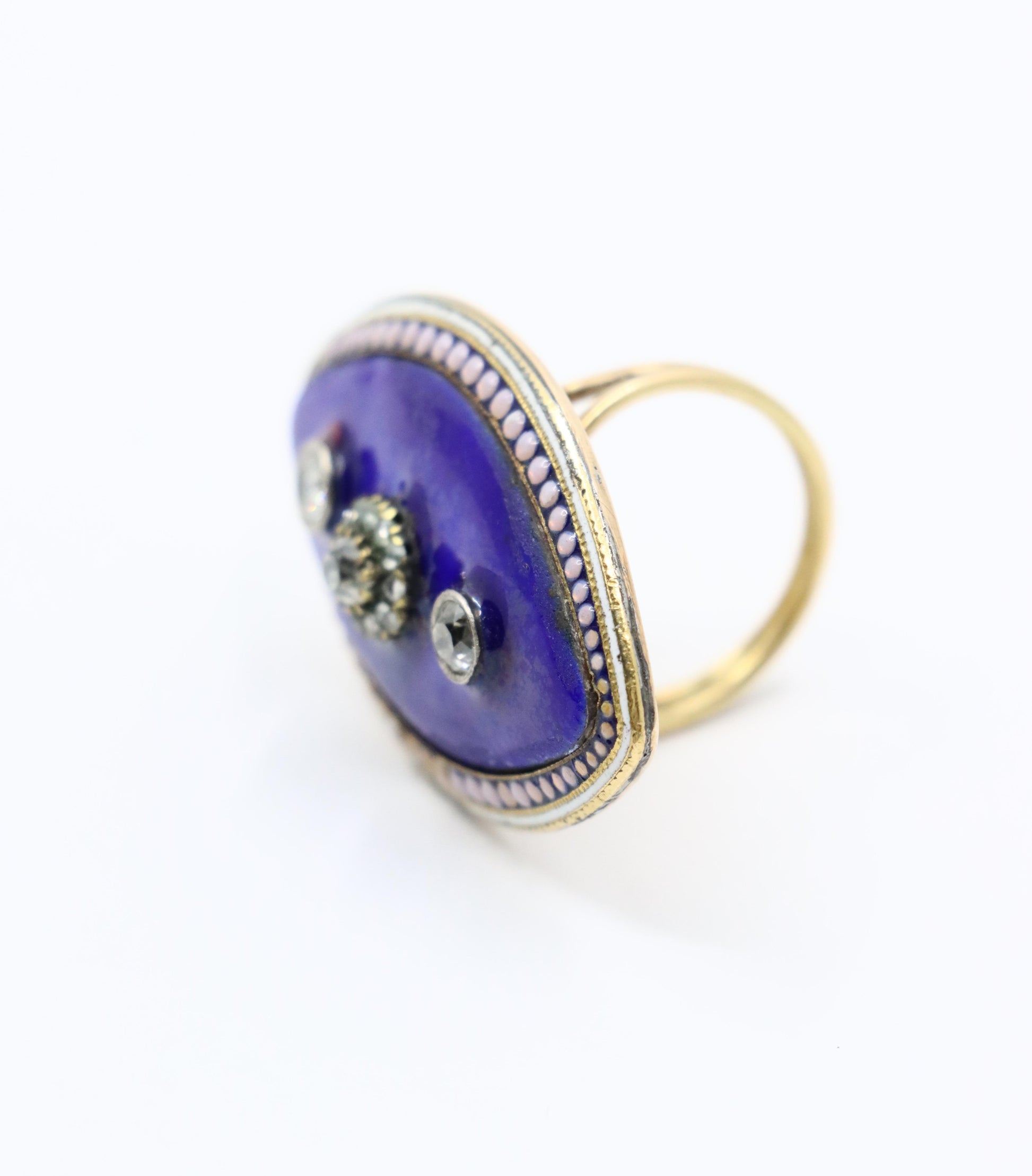 Georgian 18K  Gold Blue Enamel Diamond Ring