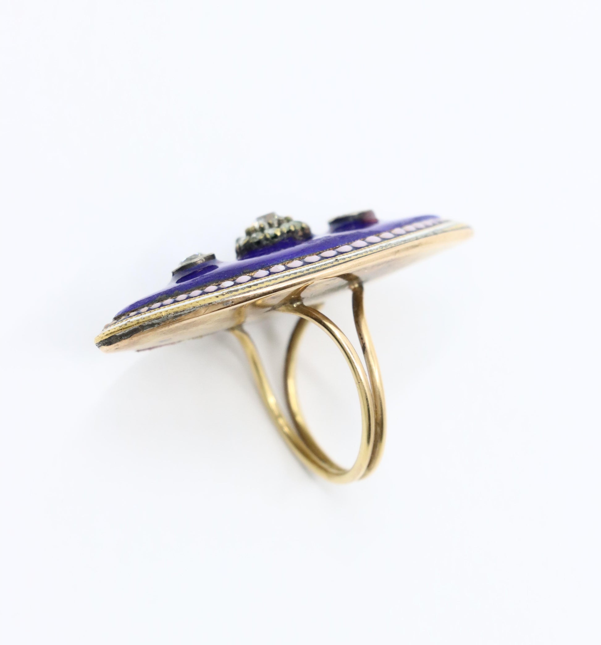 Georgian 18K  Gold Blue Enamel Diamond Ring