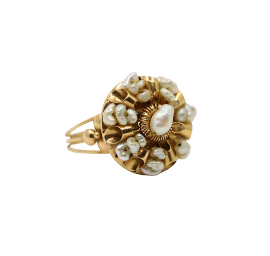 Vintage 14K Gold Baroque Pearls Ring