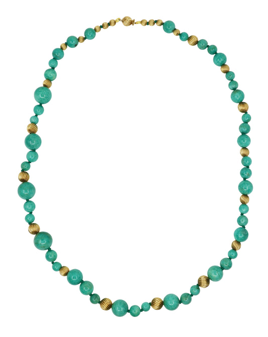 Vintage 18K Gold Turquoise Beads Necklace