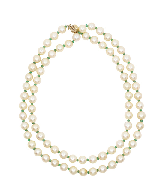 Vintage 14K Gold Pearl Long Necklace