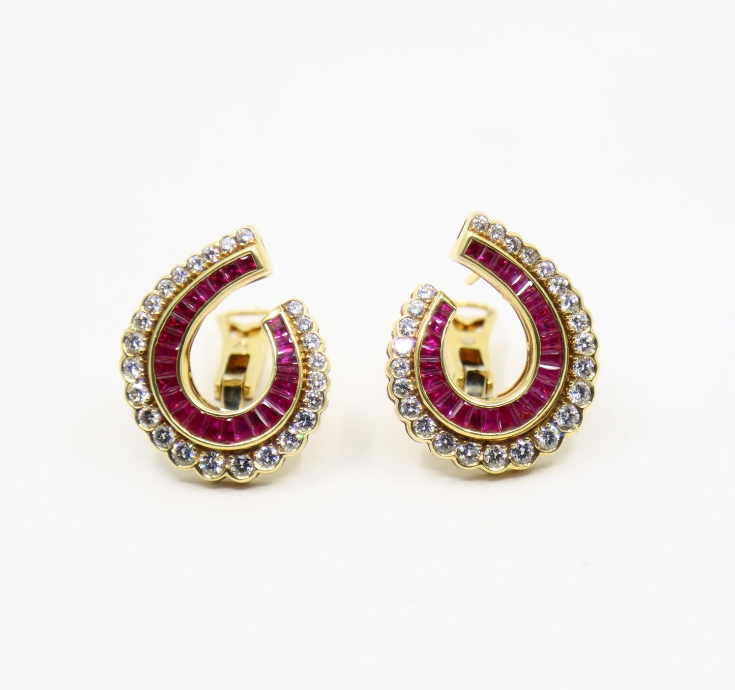 Vintage 18K Gold Ruby Diamonds Earrings