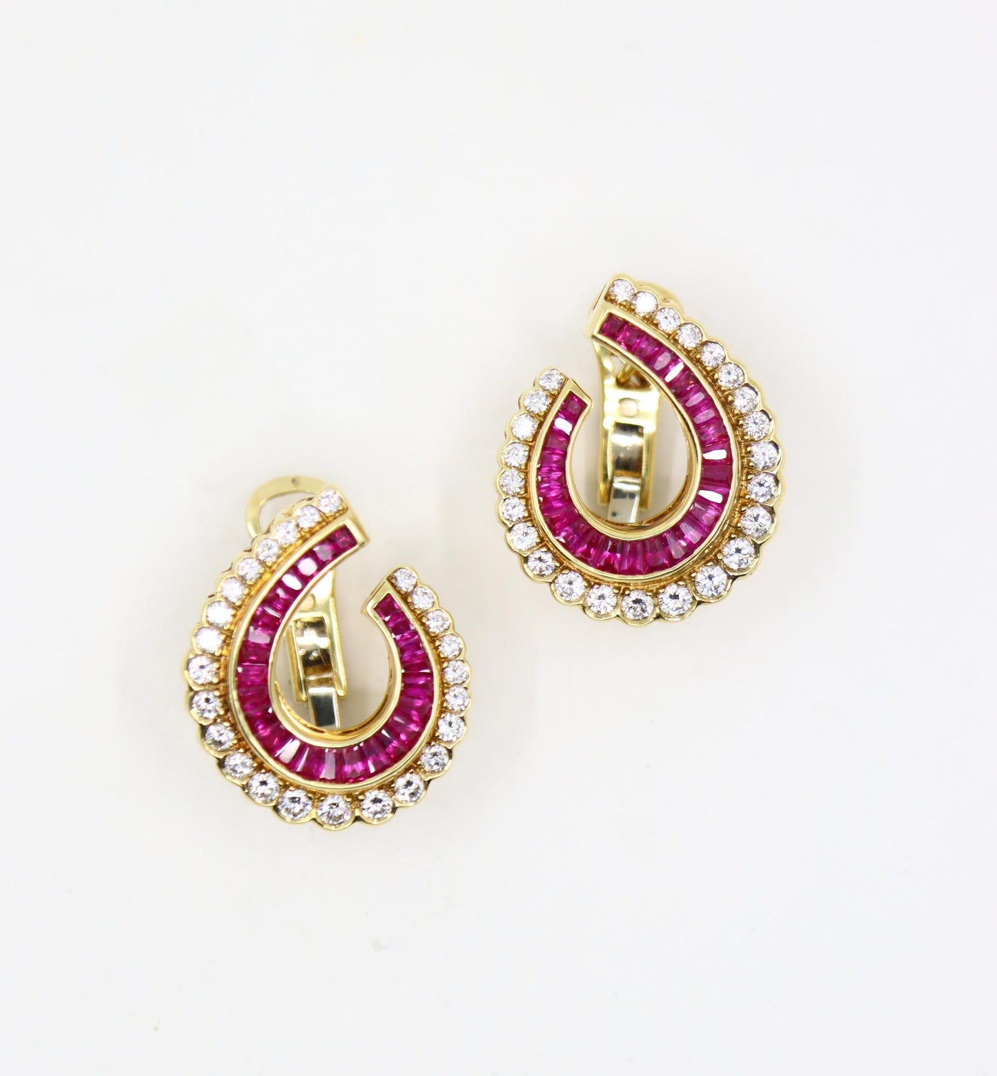 Vintage 18K Gold Ruby Diamonds Earrings