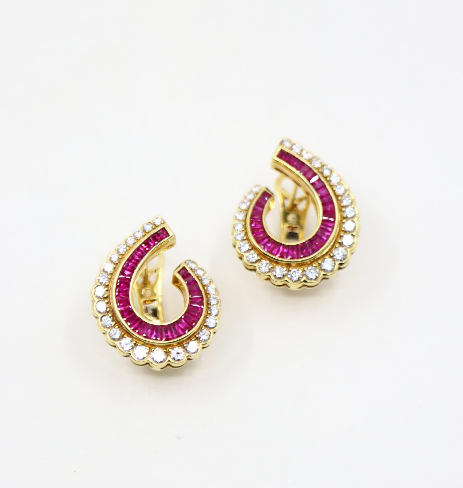 Vintage 18K Gold Ruby Diamonds Earrings