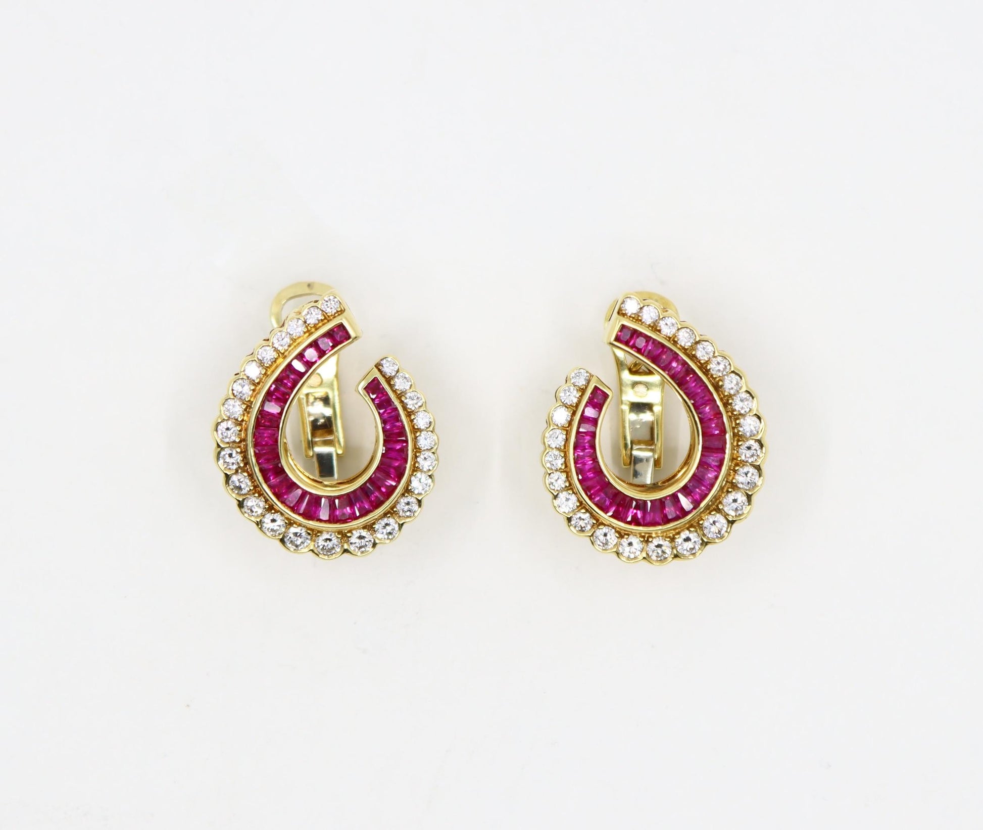 Vintage 18K Gold Ruby Diamonds Earrings