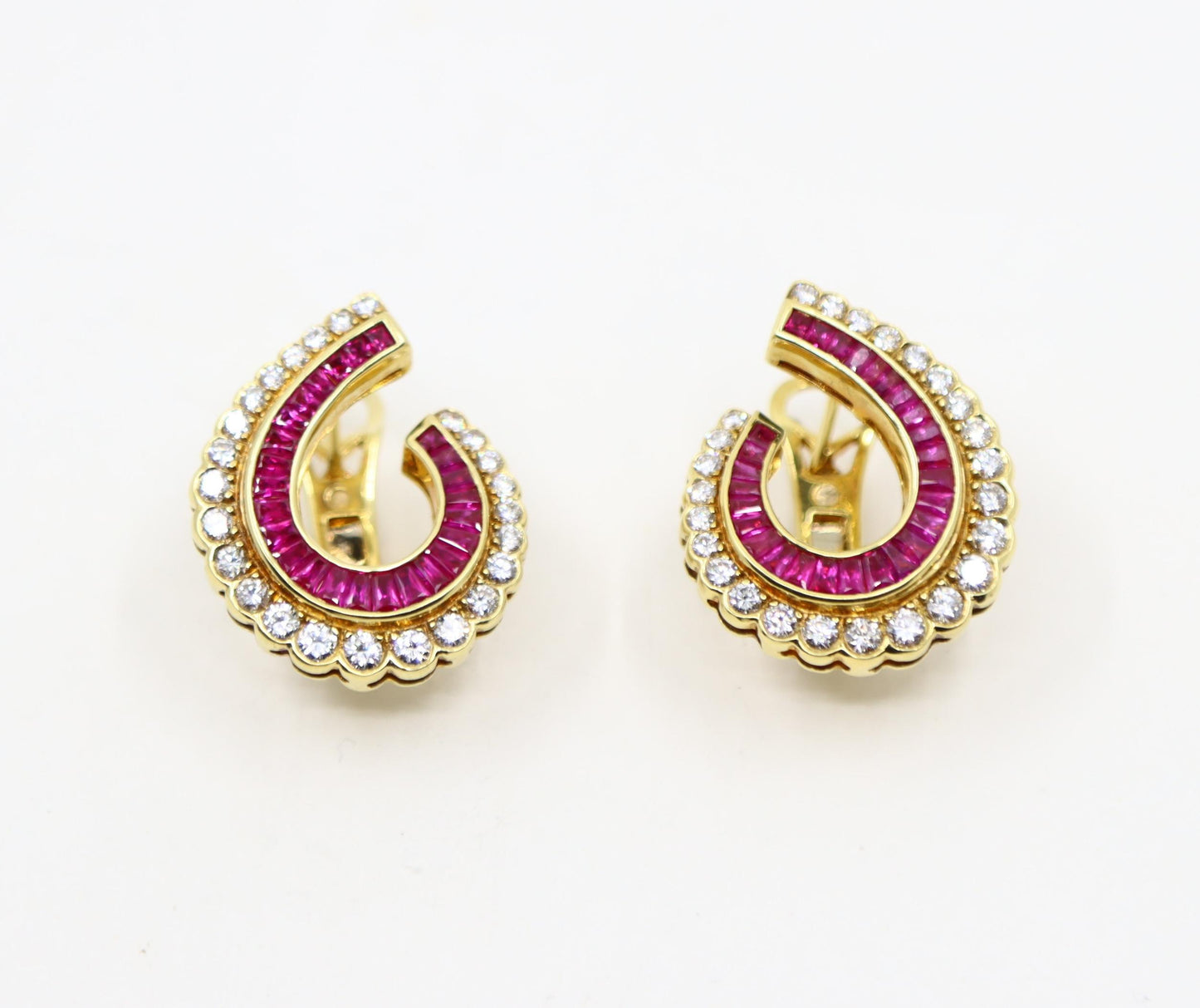 Vintage 18K Gold Ruby Diamonds Earrings