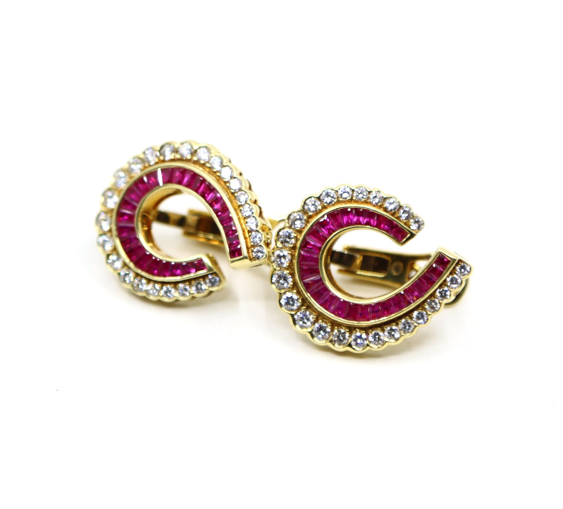Vintage 18K Gold Ruby Diamonds Earrings