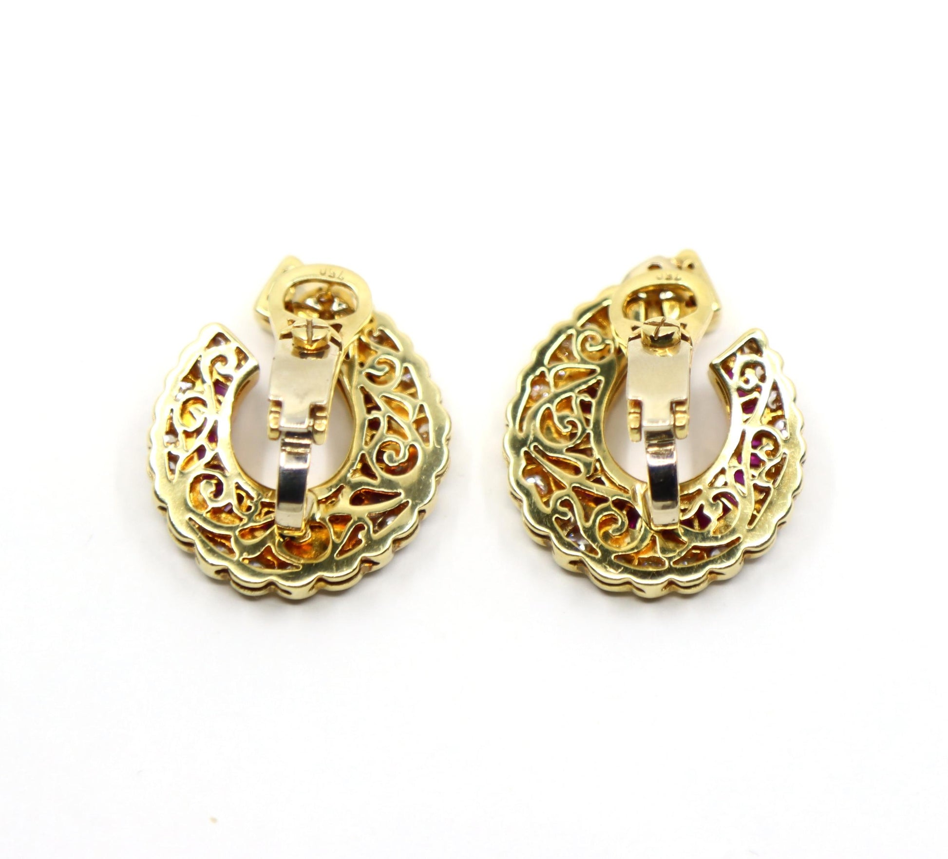 Vintage 18K Gold Ruby Diamonds Earrings