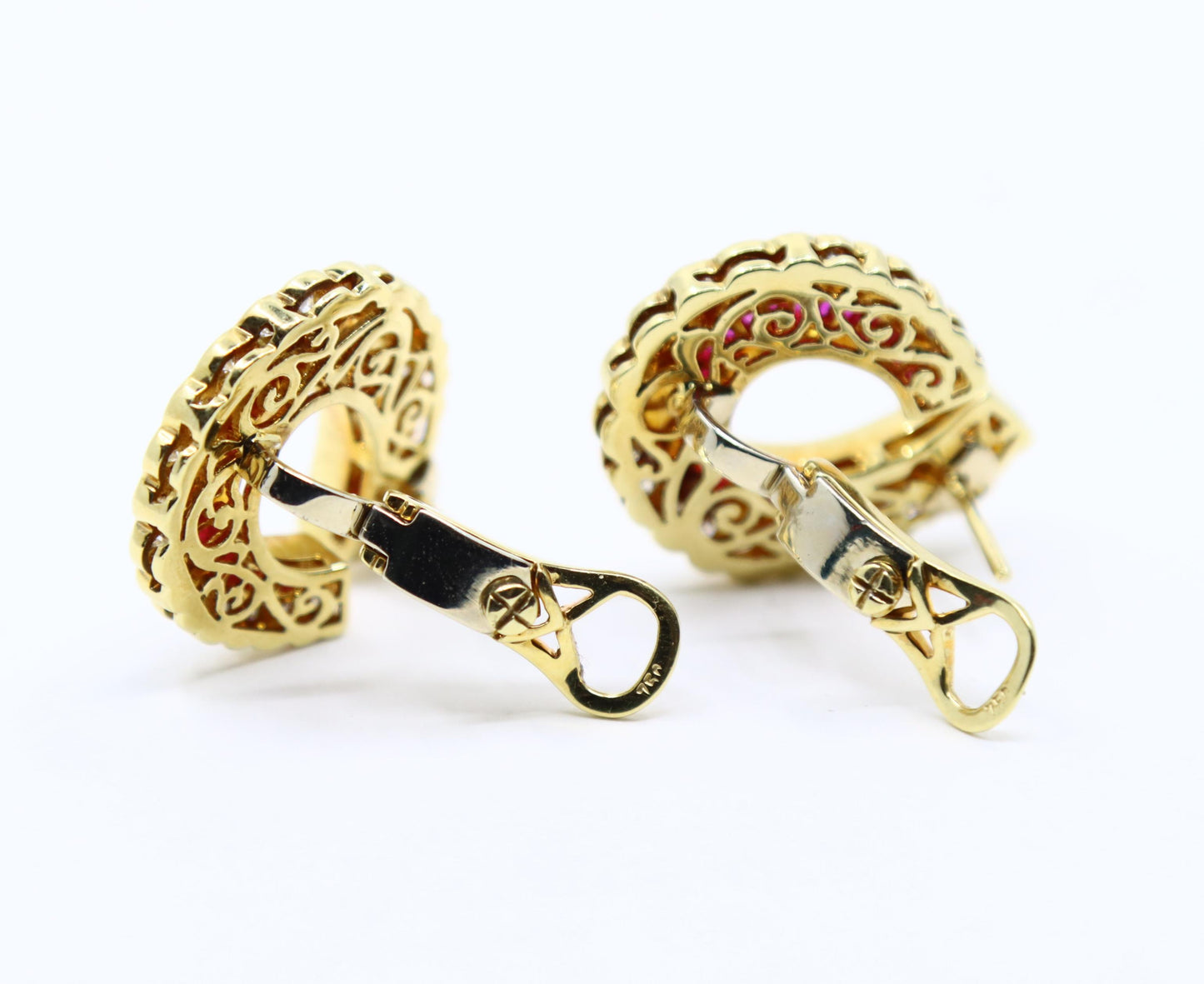 Vintage 18K Gold Ruby Diamonds Earrings