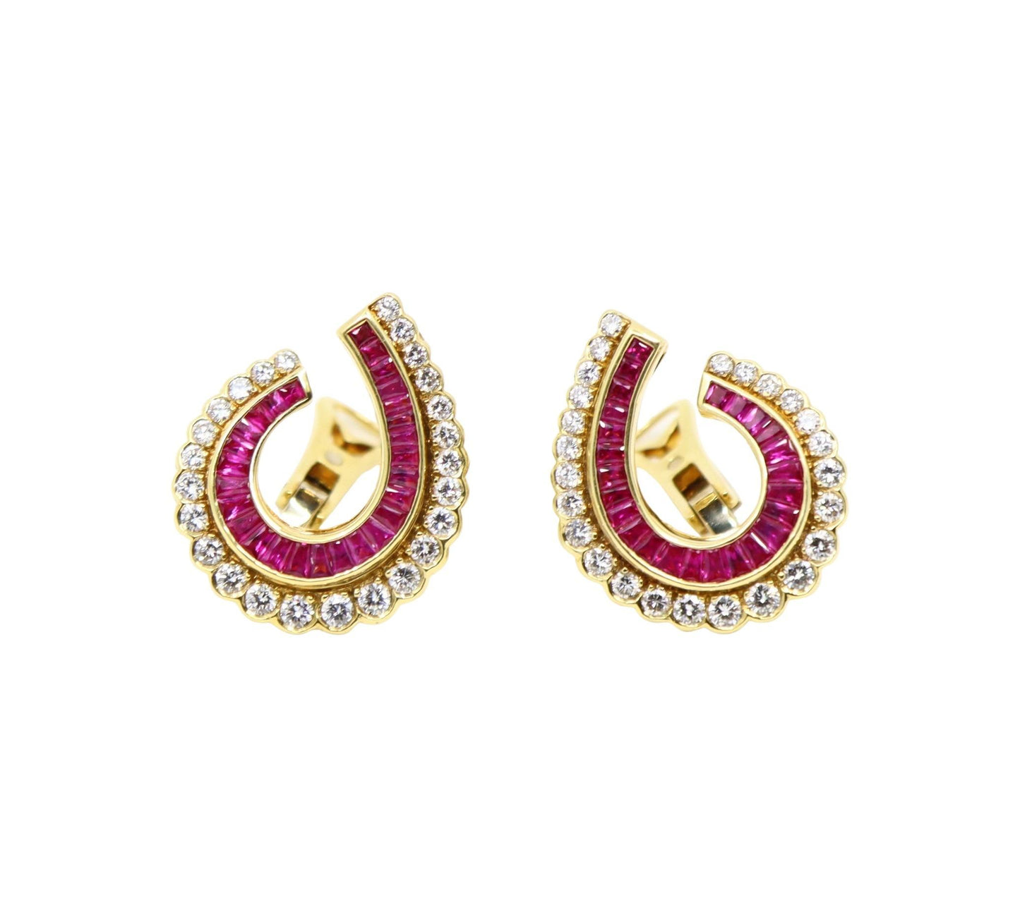 Vintage 18K Gold Ruby Diamonds Earrings