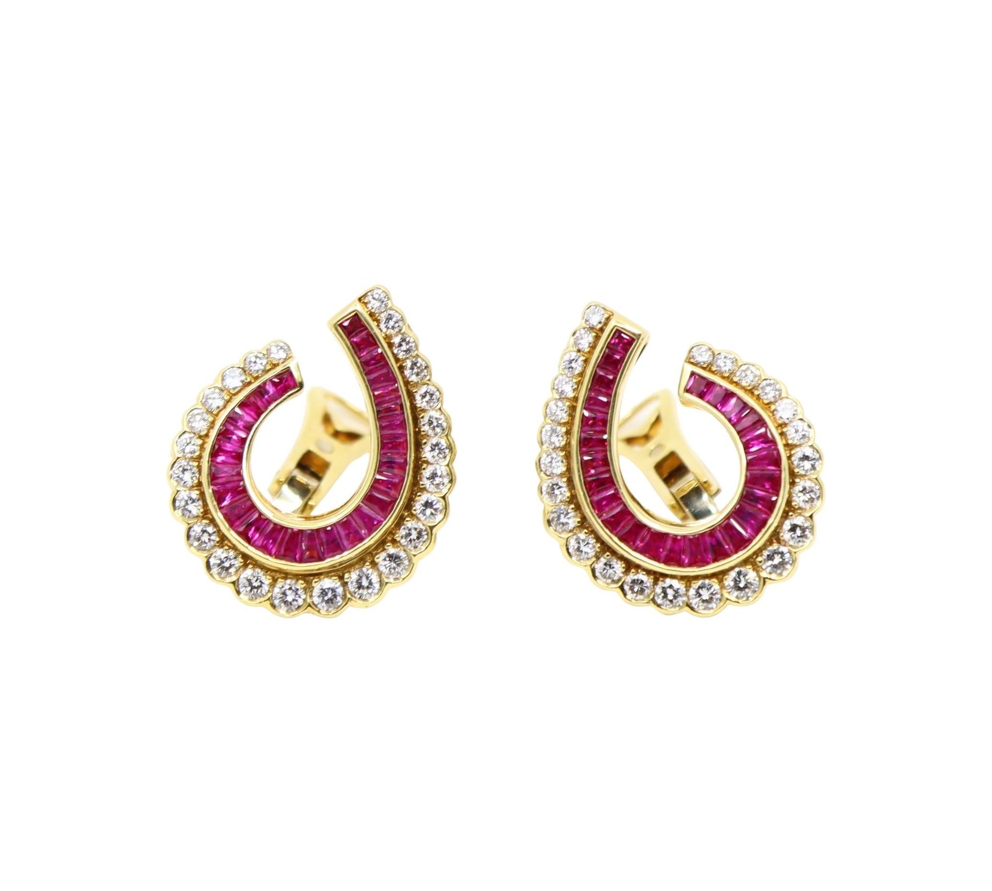 Vintage 18K Gold Ruby Diamonds Earrings