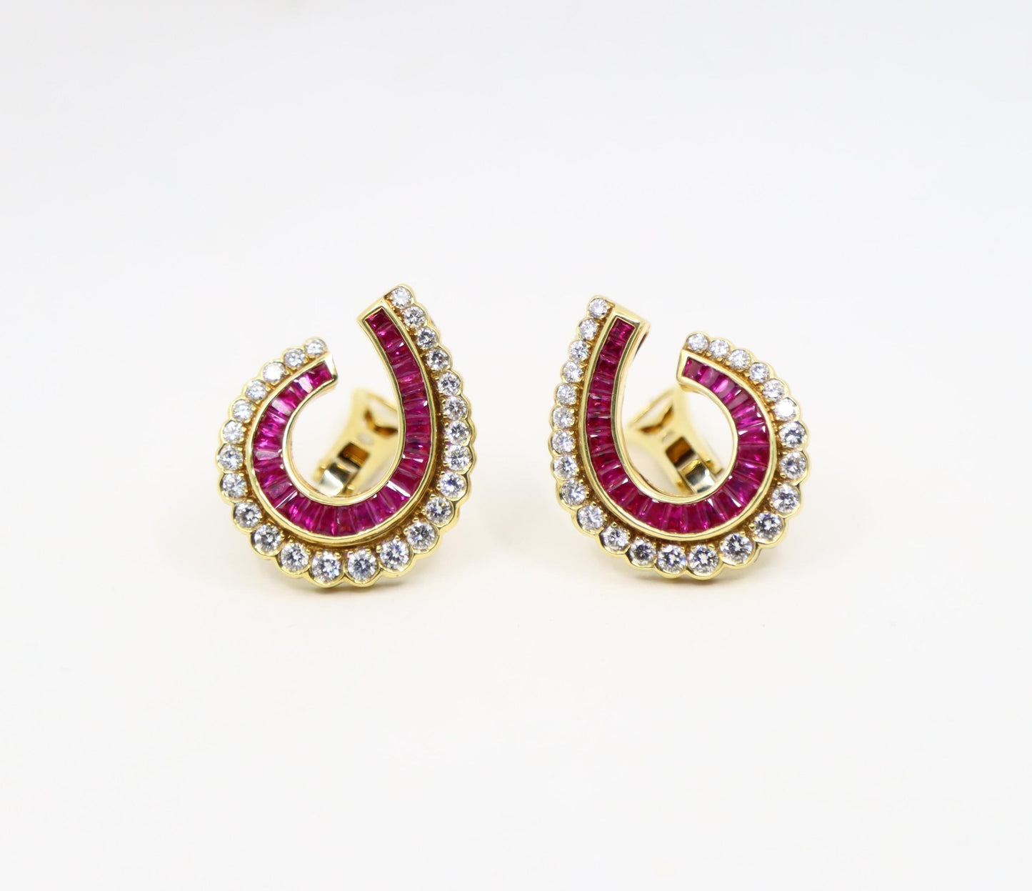 Vintage 18K Gold Ruby Diamonds Earrings