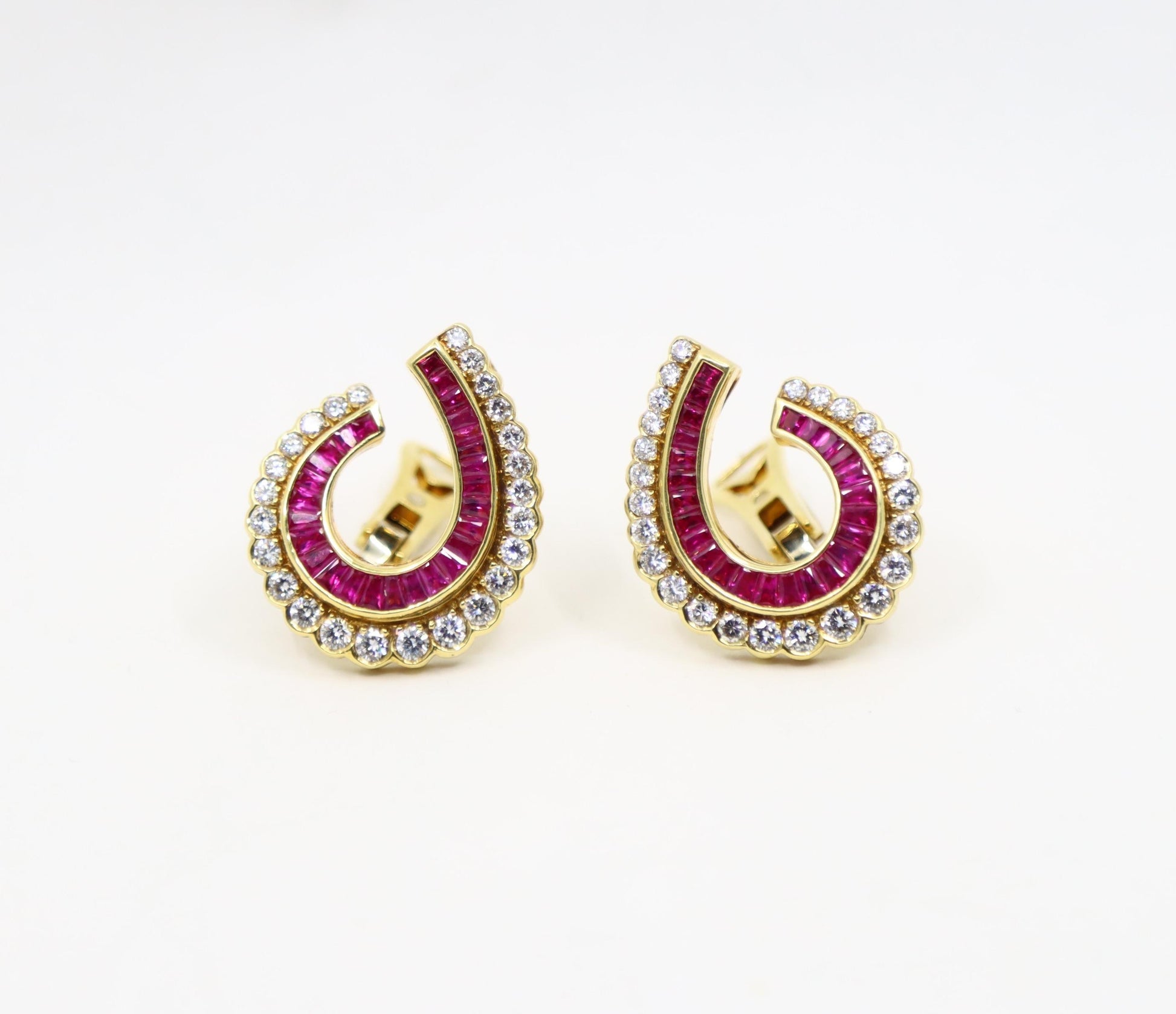 Vintage 18K Gold Ruby Diamonds Earrings