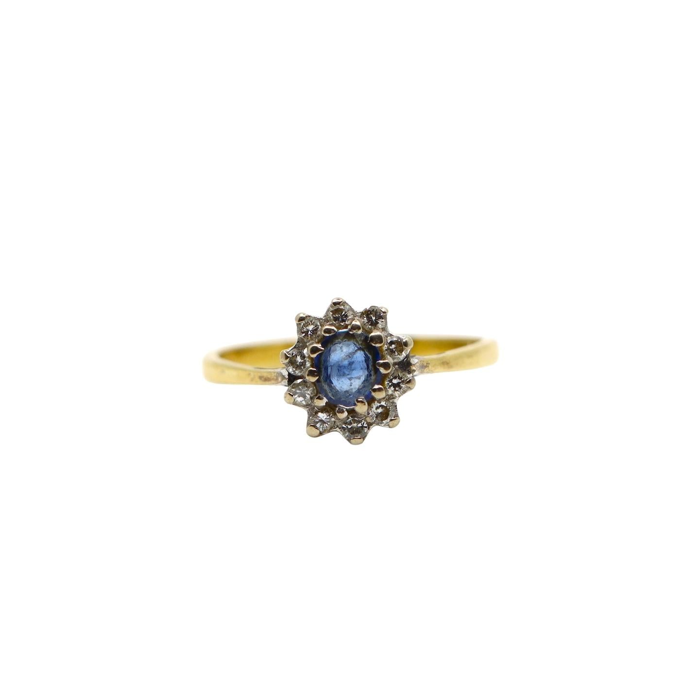 18K Gold Sapphire Diamonds Ring