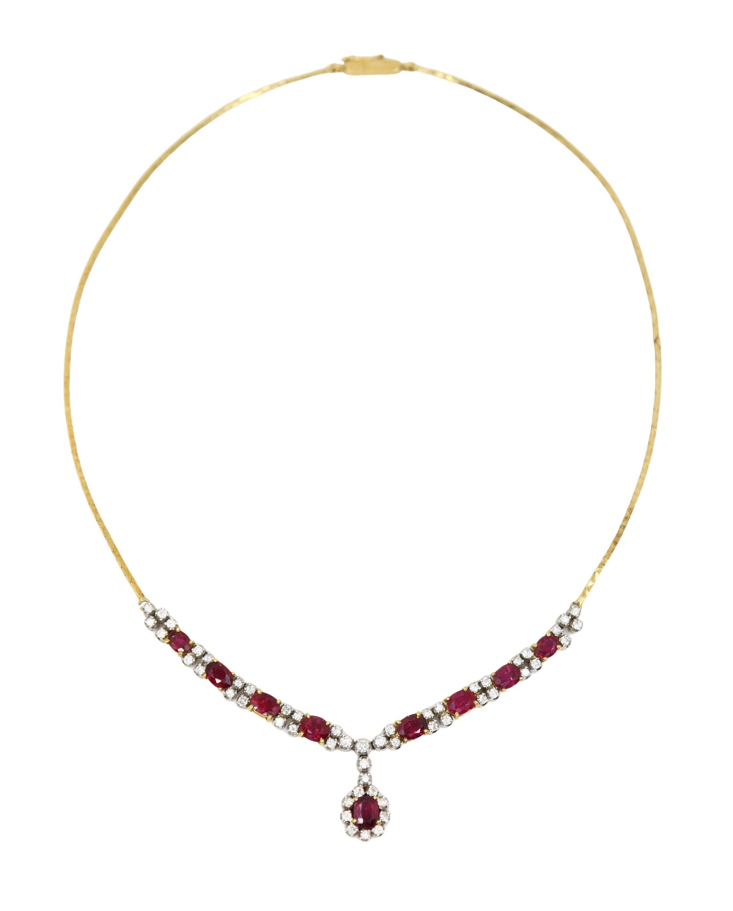 Vintage 18K Gold Ruby Diamonds Necklace