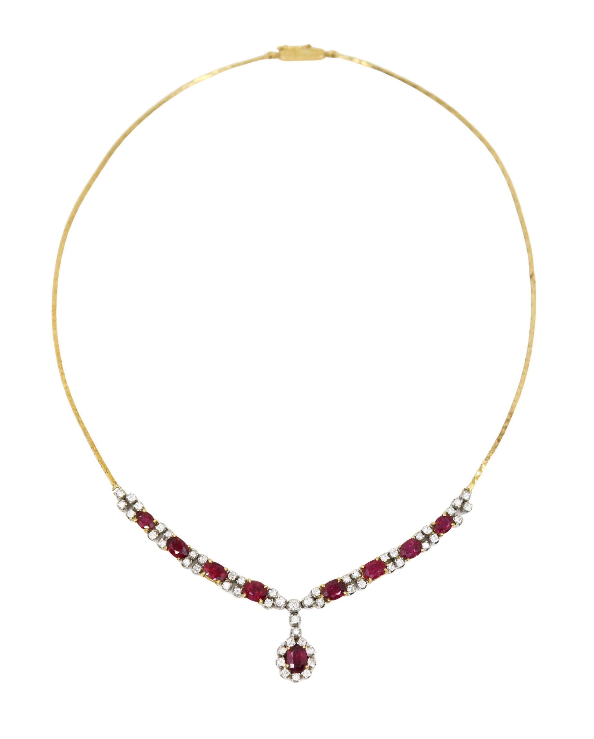 Vintage 18K Gold Ruby Diamonds Necklace