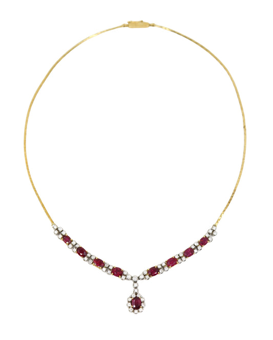 Vintage 18K Gold Ruby Diamonds Necklace