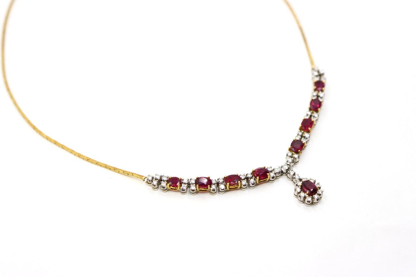 Vintage 18K Gold Ruby Diamonds Necklace