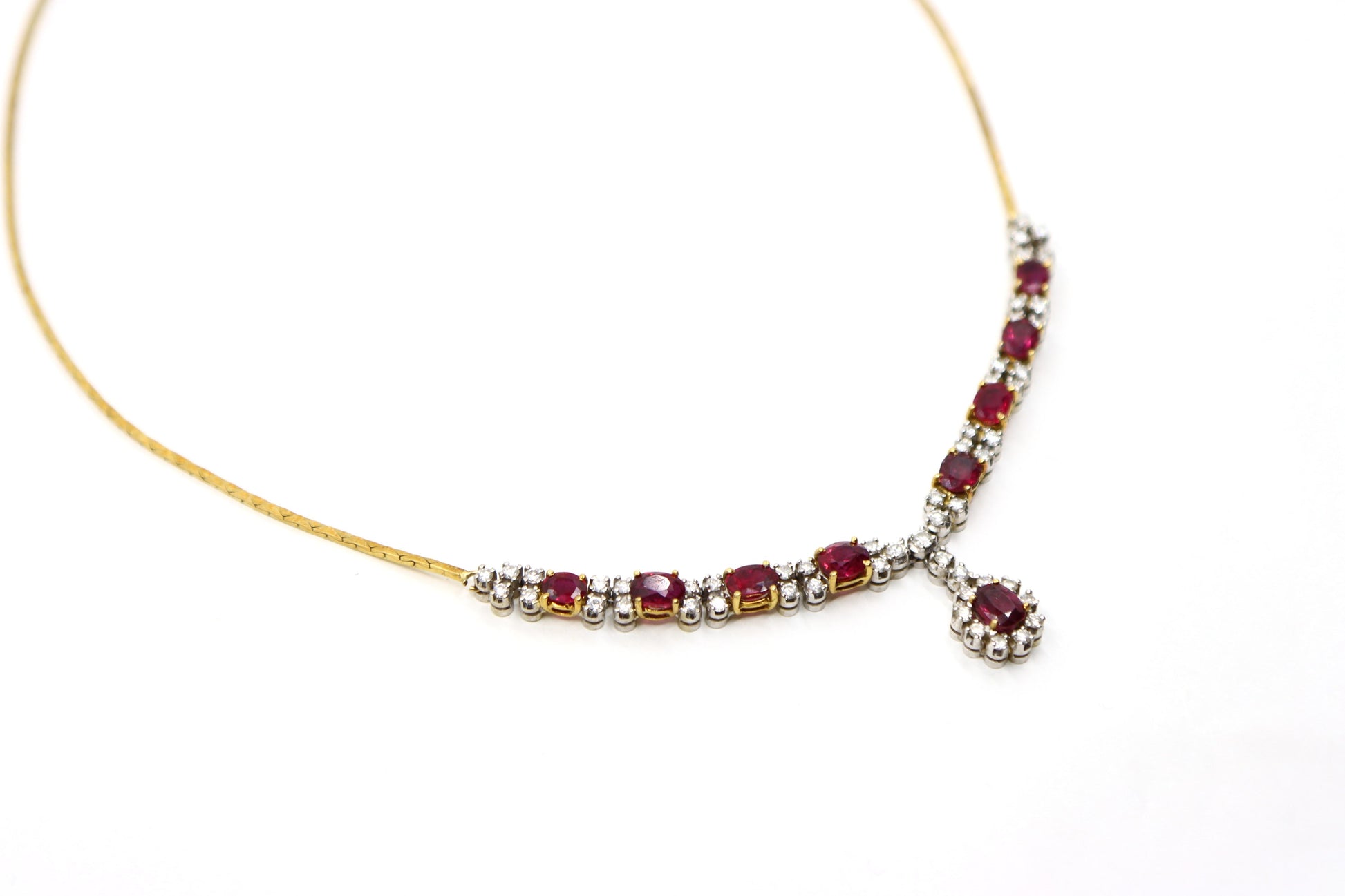 Vintage 18K Gold Ruby Diamonds Necklace