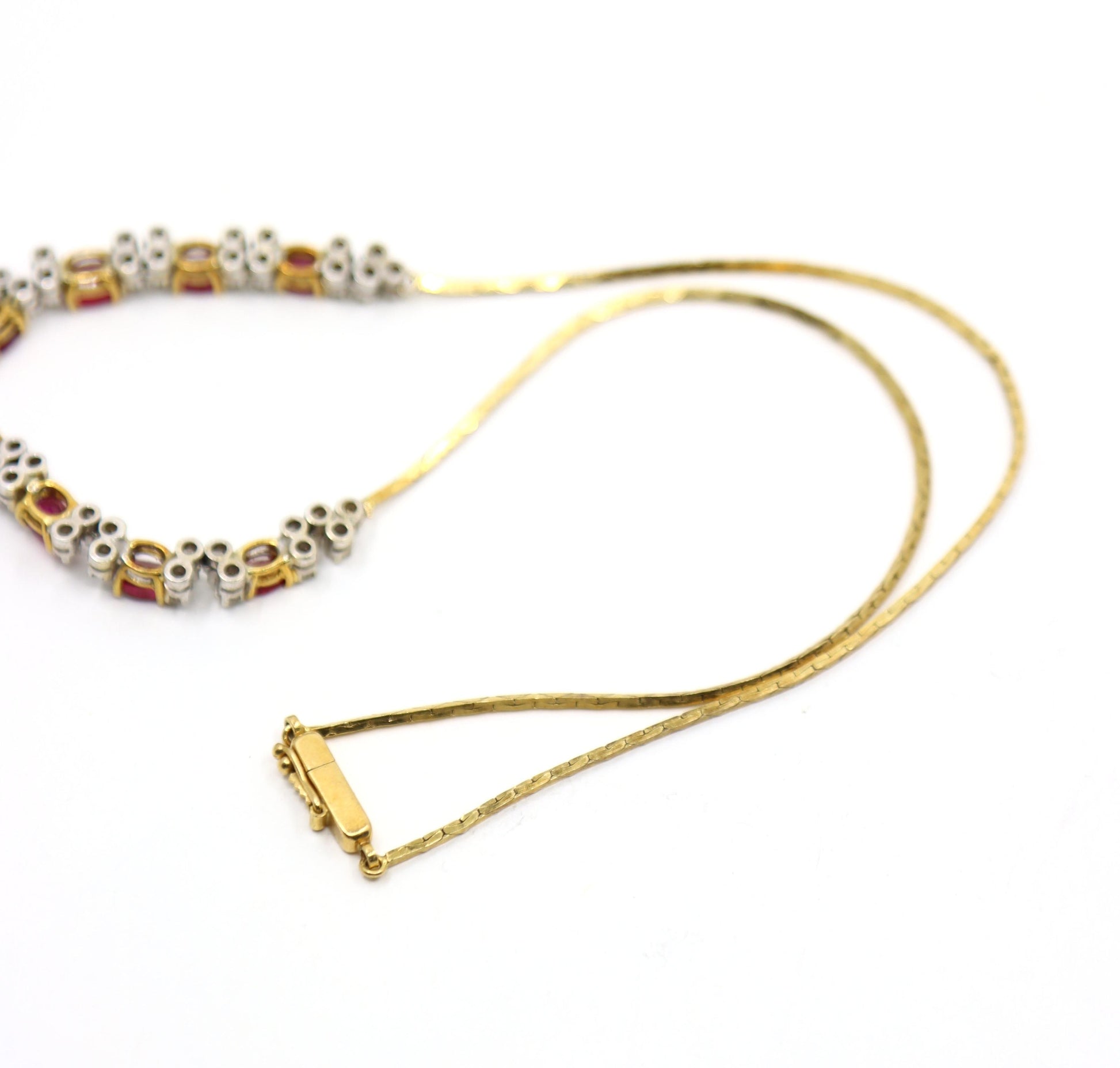 Vintage 18K Gold Ruby Diamonds Necklace