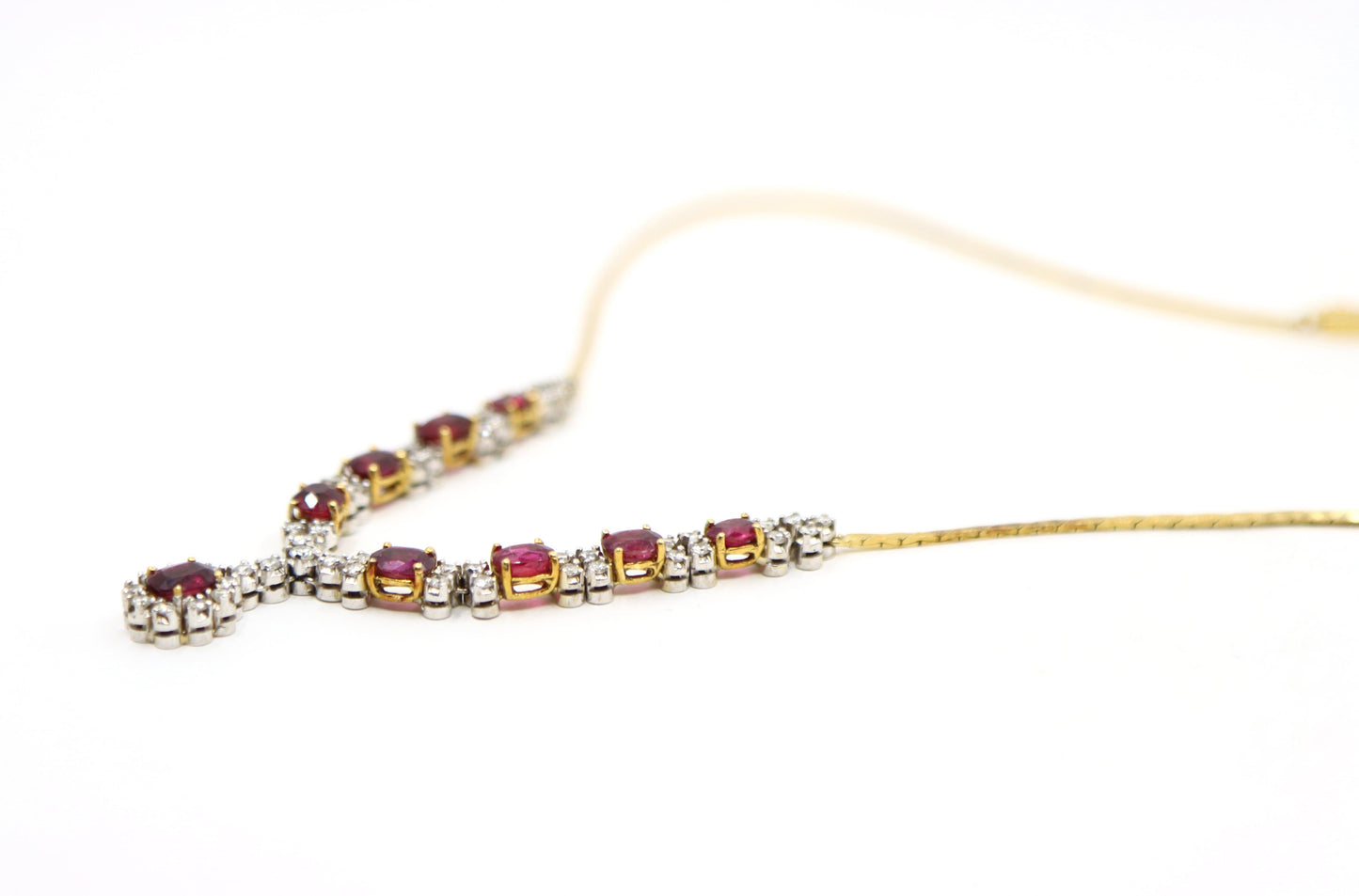 Vintage 18K Gold Ruby Diamonds Necklace