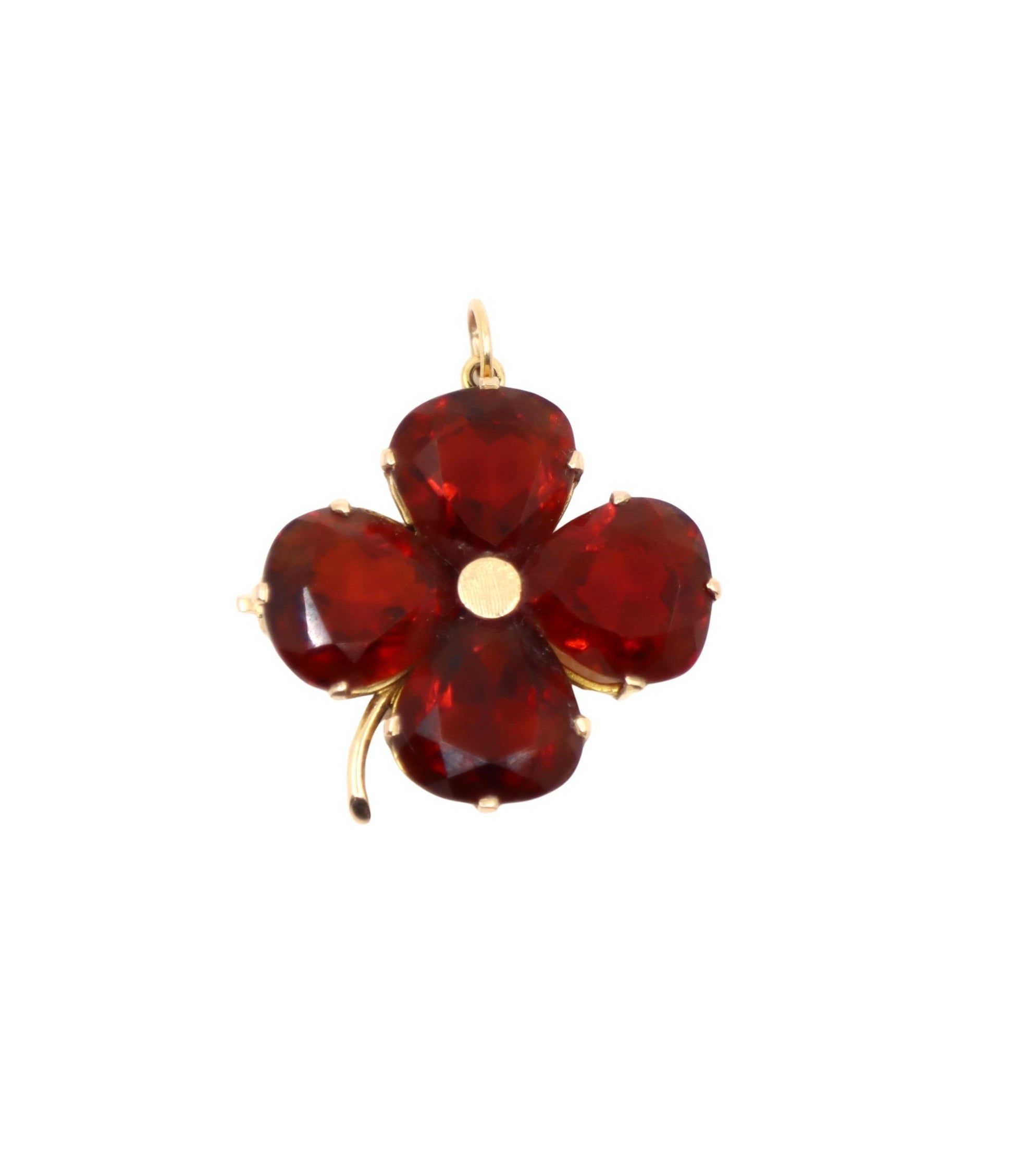 Vintage 14K Gold Garnet Four-Leaf Clover Pendant