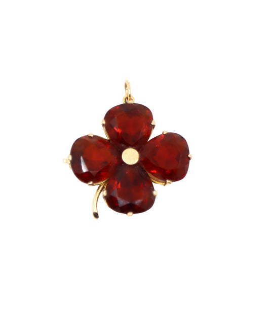 Vintage 14K Gold Garnet Four-Leaf Clover Pendant