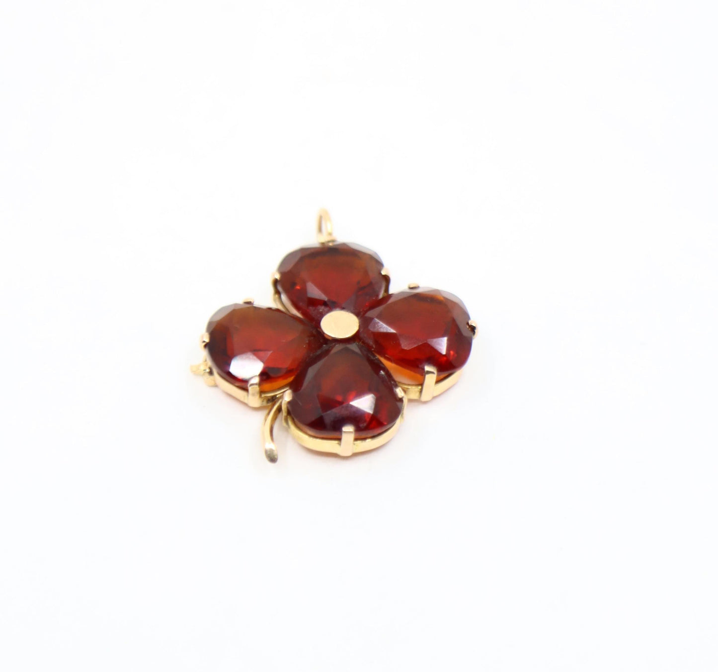 Vintage 14K Gold Garnet Four-Leaf Clover Pendant
