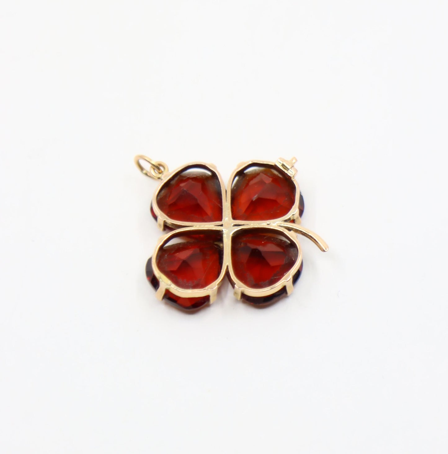Vintage 14K Gold Garnet Four-Leaf Clover Pendant