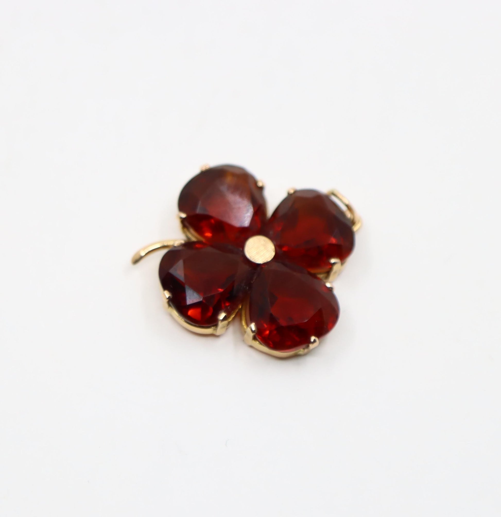 Vintage 14K Gold Garnet Four-Leaf Clover Pendant