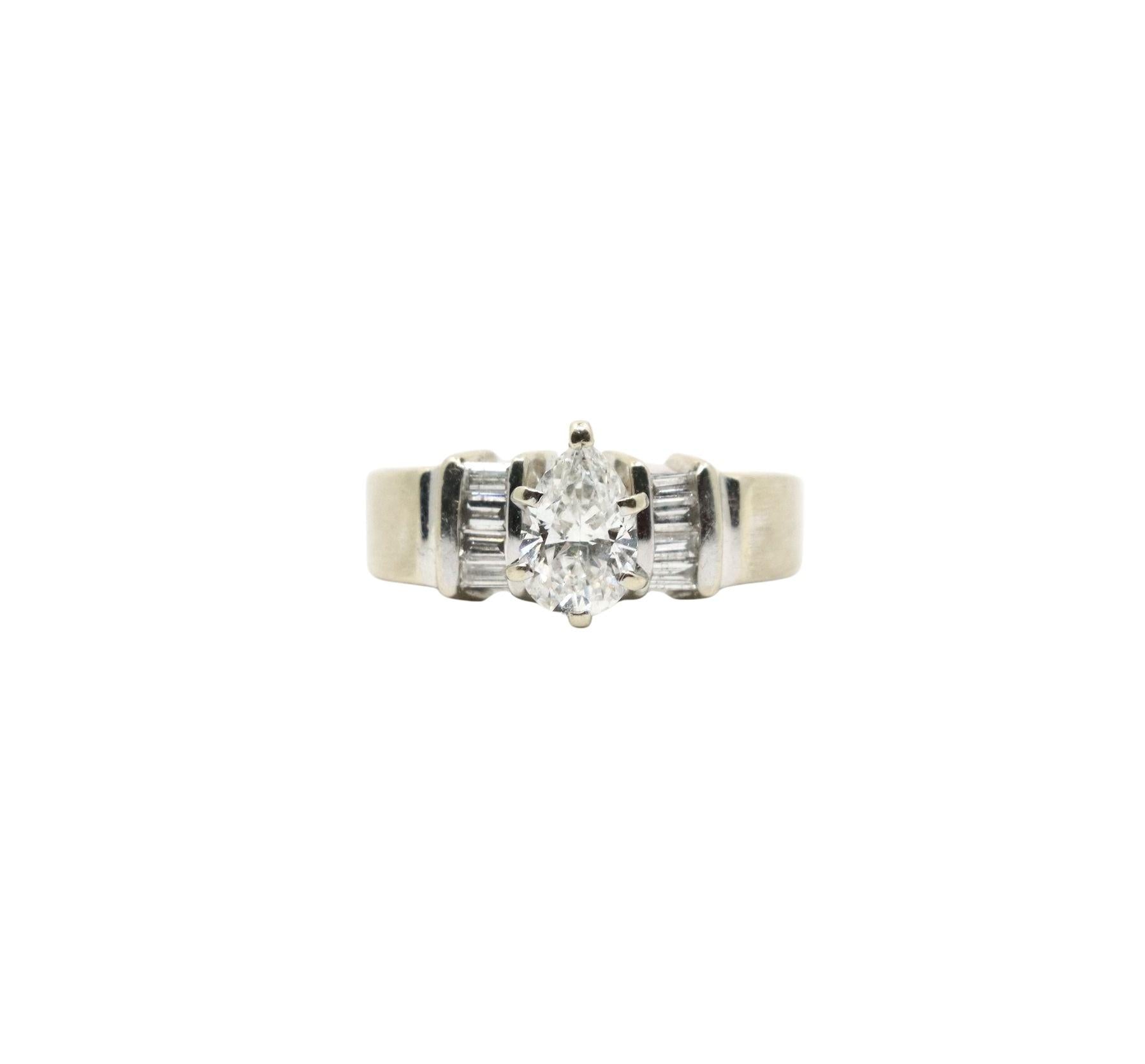 Vintage 14K White Gold Pear Shape Diamond Ring